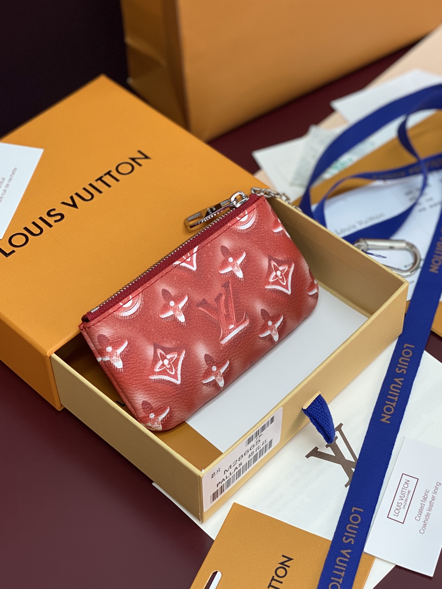 [Louis Vuitton] LV 루이비통 모노그램 자카드 로미 키 파우치 (코튼 레드) 지갑
