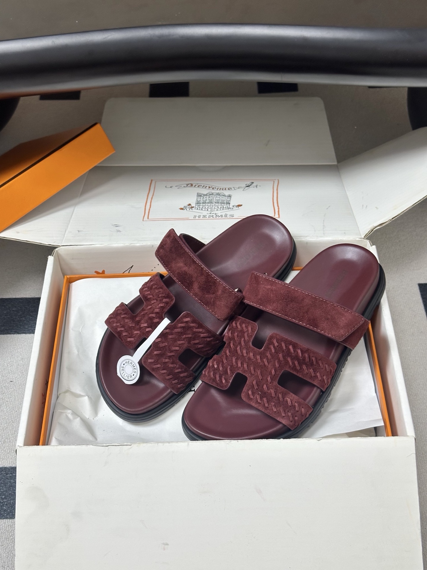 에르메스(HERMES) 로고 위빙 벨크로 슬리퍼 신발