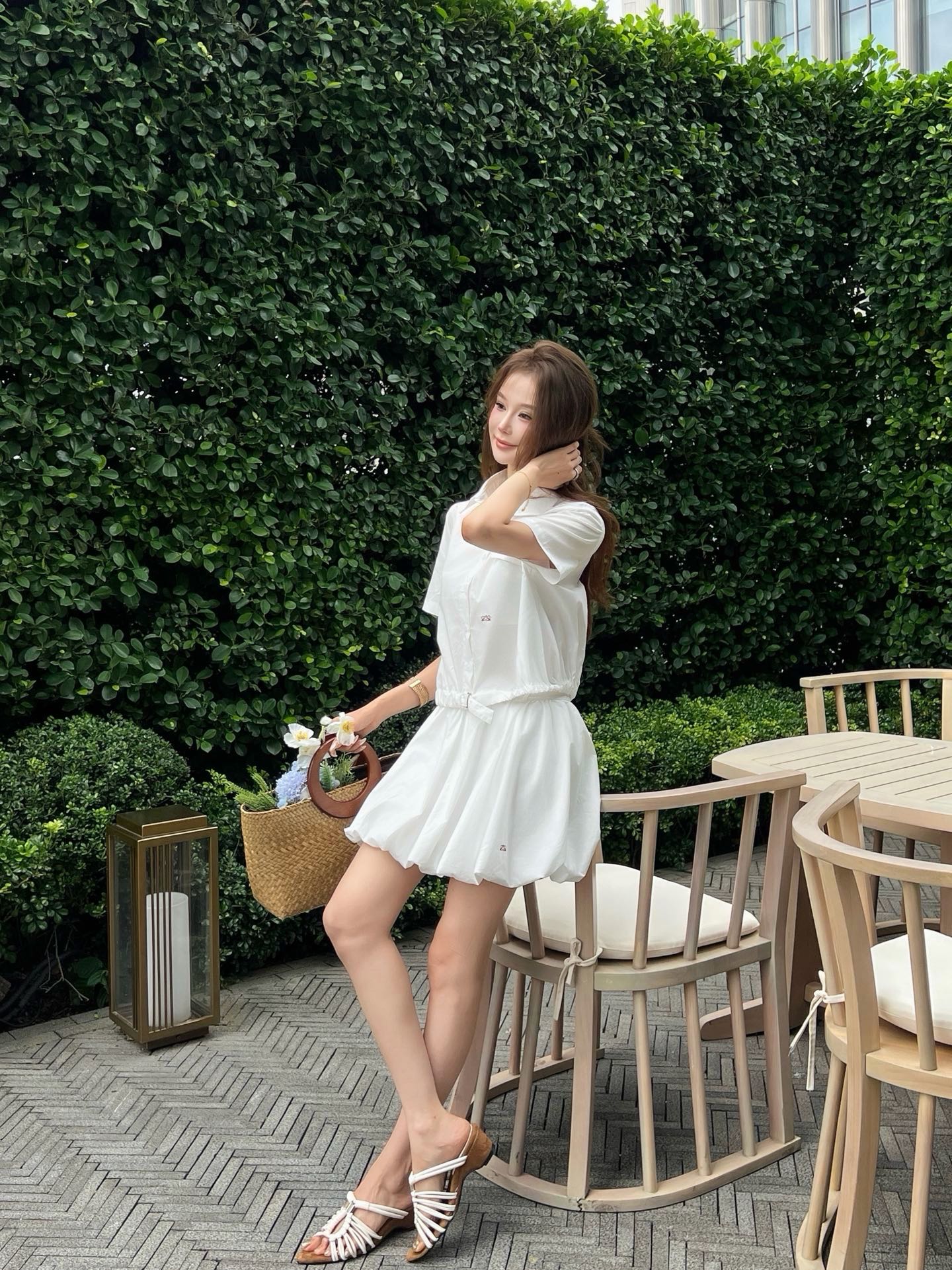 miumiu 미우미우 26SS 하이엔드 텍스처 바람막이 선케어 자켓 재킷 + 반바지 세트업 의류 복제