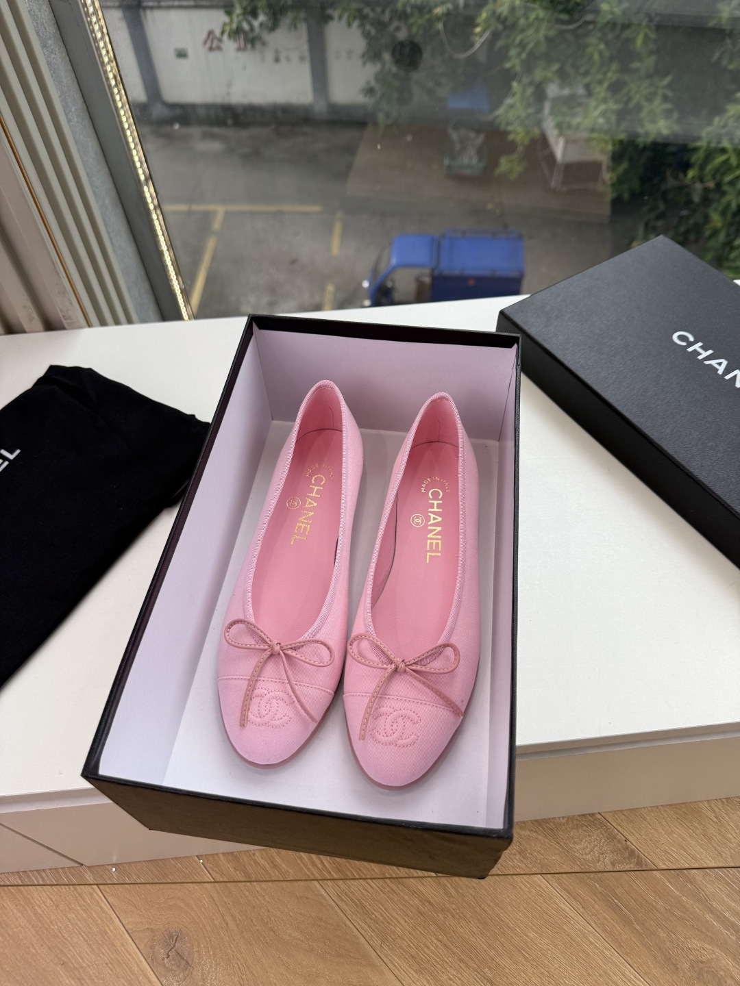 샤넬(CHANEL) 리본 메리제인 슬링백 플랫 신발