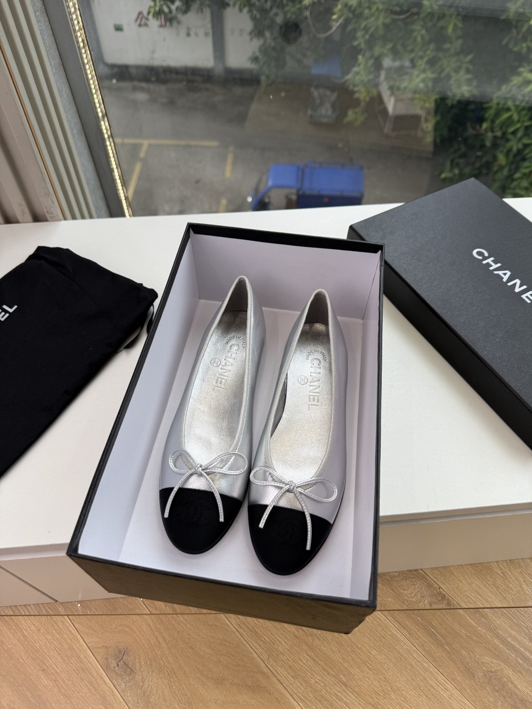 샤넬(CHANEL) 리본 메리제인 슬링백 플랫 신발