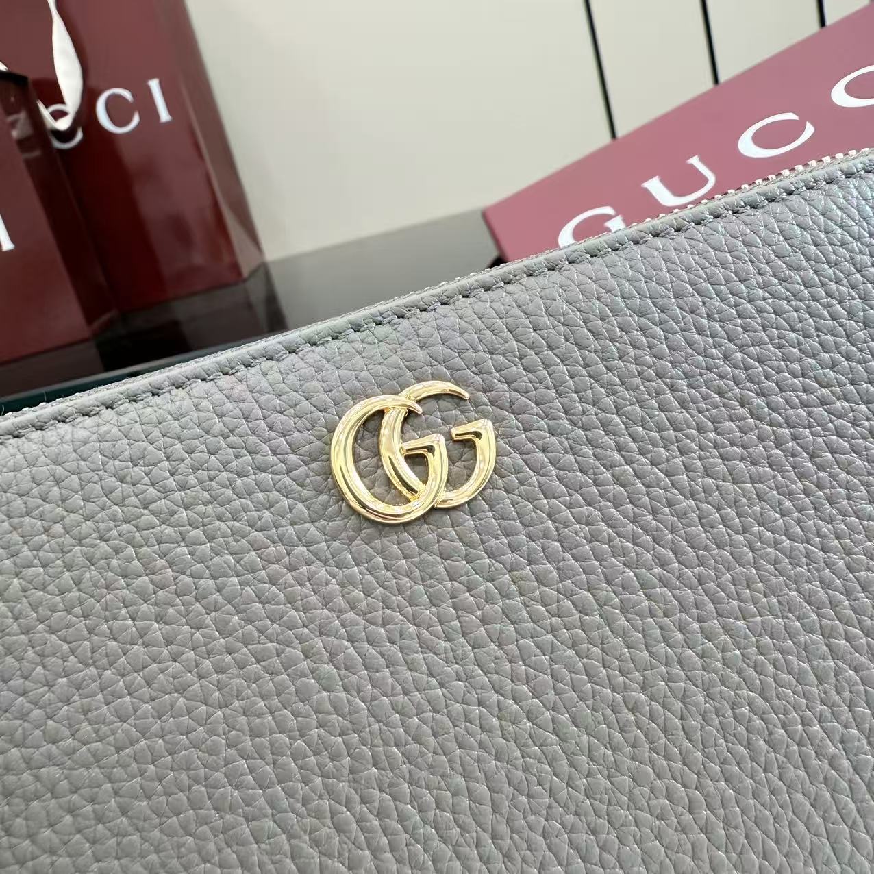 GUCCI 구찌 GG 마몽(GG Marmont) 컬렉션 - 컬러 블록 라운드 지퍼 장지갑