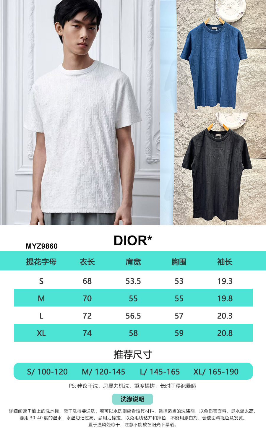 디올(DIOR) 톤온톤 로고 자카드 반팔 티셔츠 상의 의류