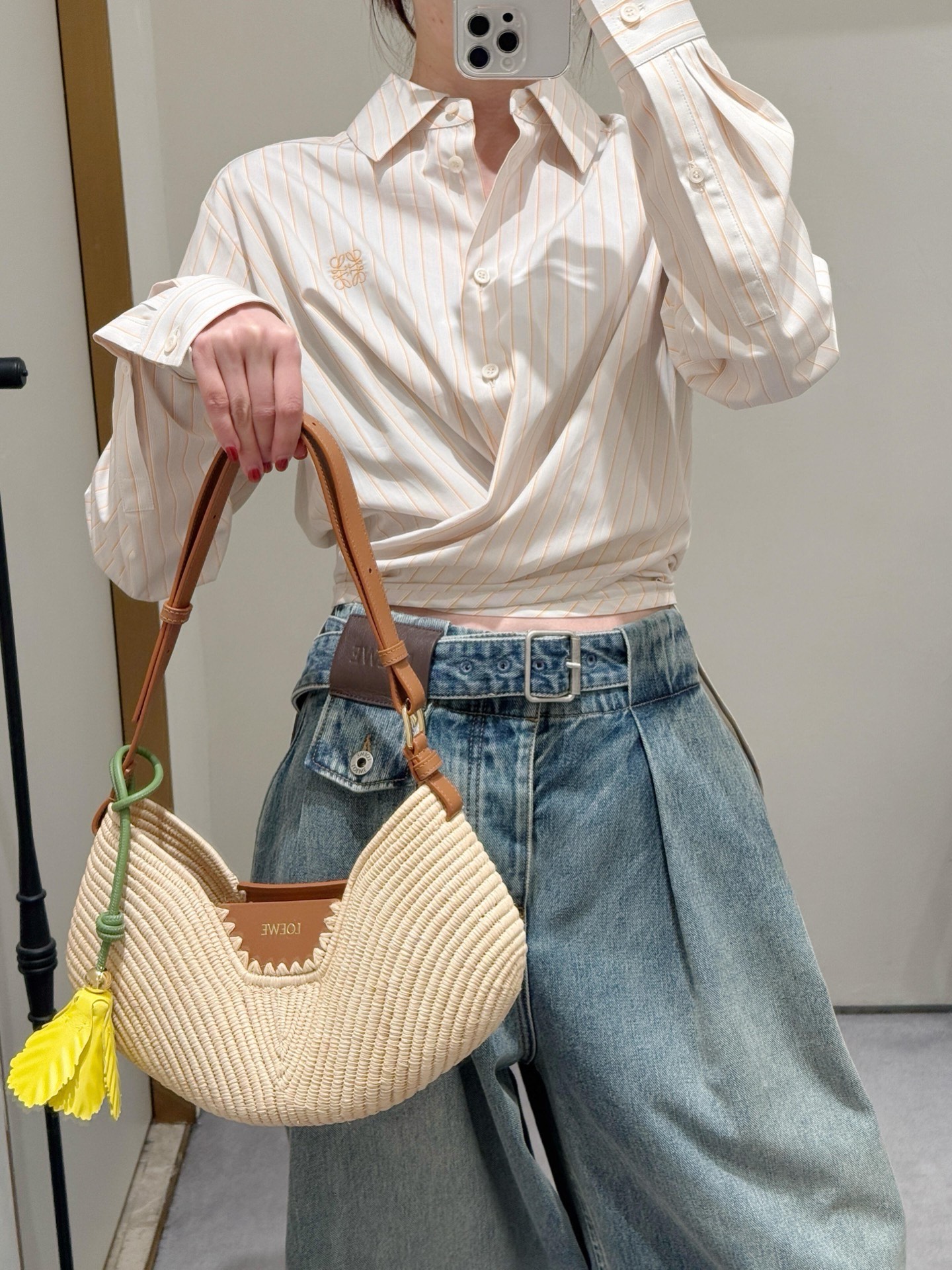 로에베(LOEWE) 아나그램 자수 스트라이프 셔츠 상의 의류 복제