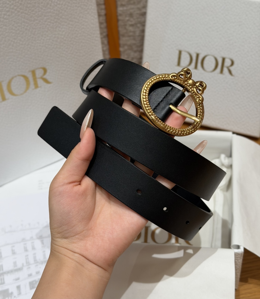 디올(DIOR) 리버서블 카프스킨 앤티크 핀 버클 벨트