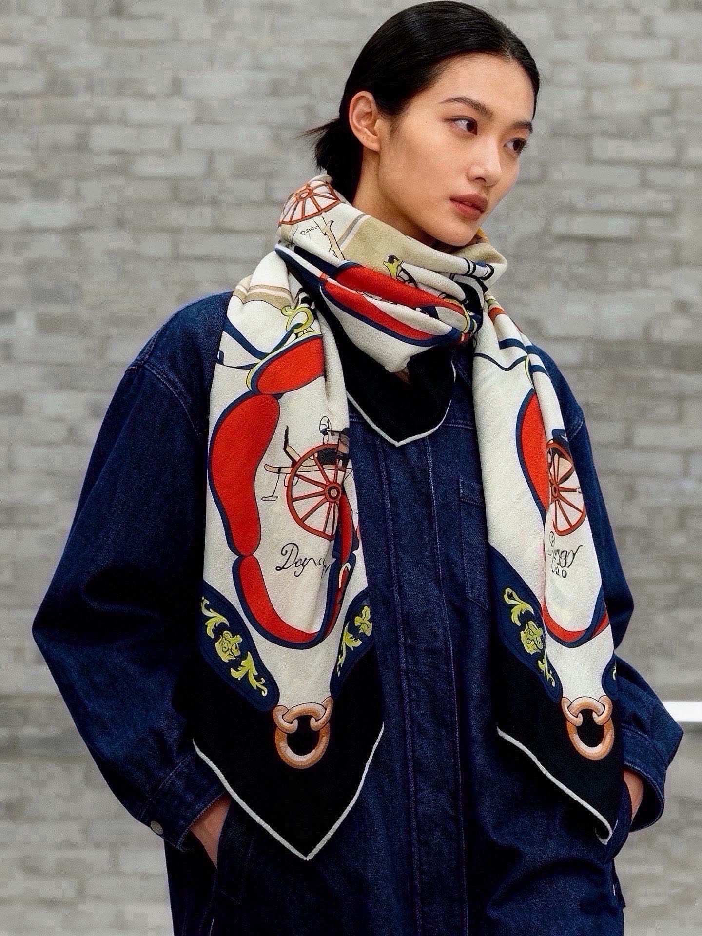 에르메스(HERMES) 더블페이스 캐시미어 실크 숄 목도리 스카프