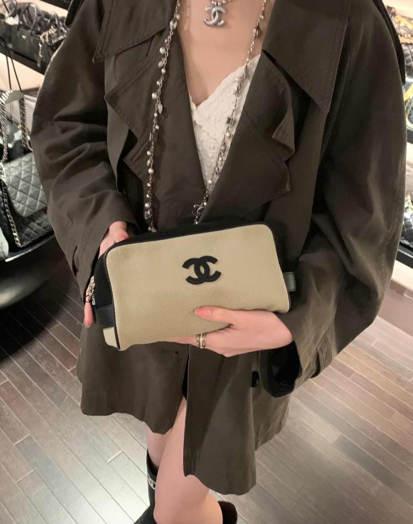 [Chanel] 샤넬 26M Coco Beach 코코 비치 캔버스 코스메틱 파우치 백 가방