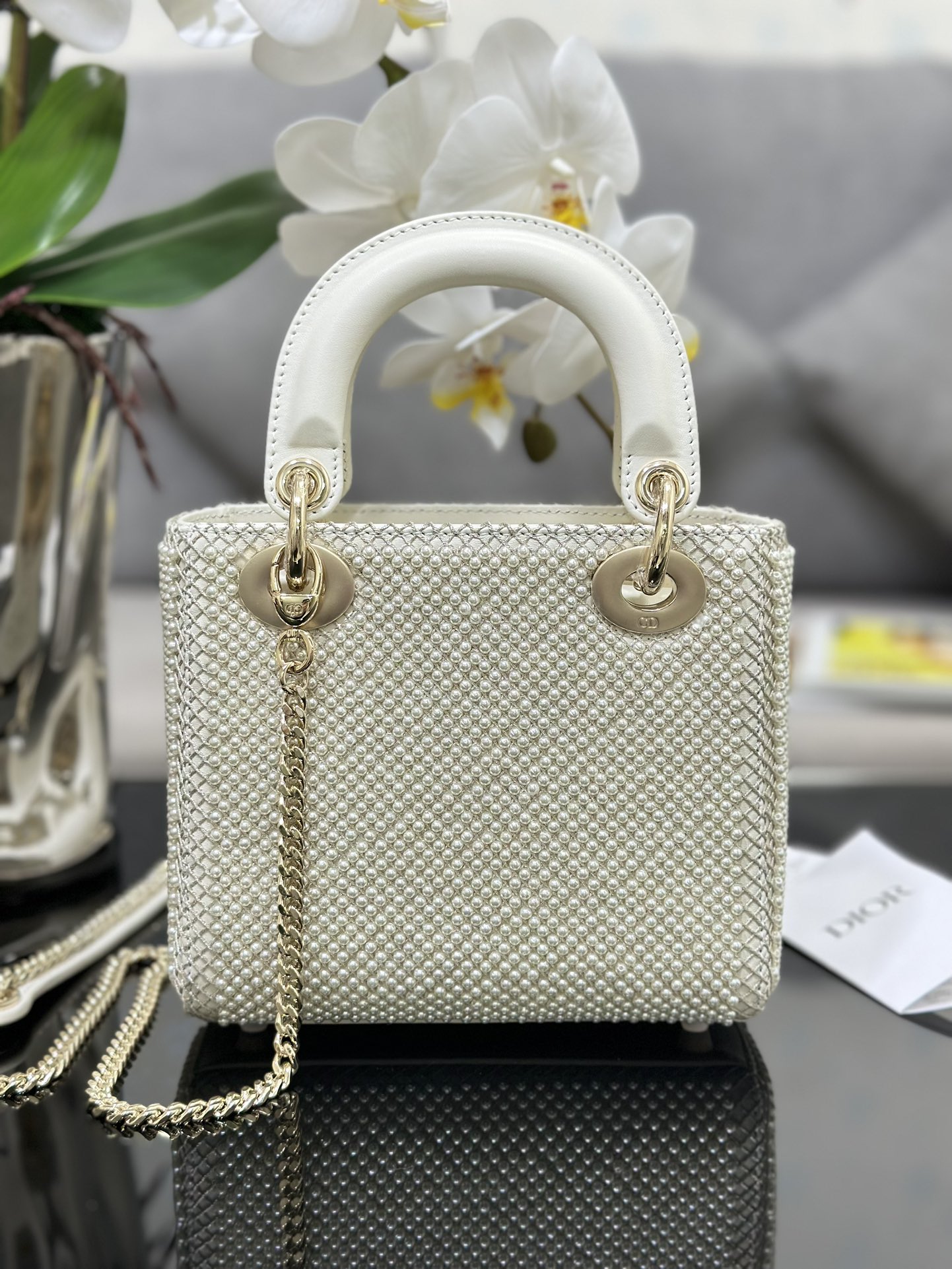 [Lady Dior] 디올 레이디 디올 미니 3구 자수 진주 백 (밀크 화이트) 가방