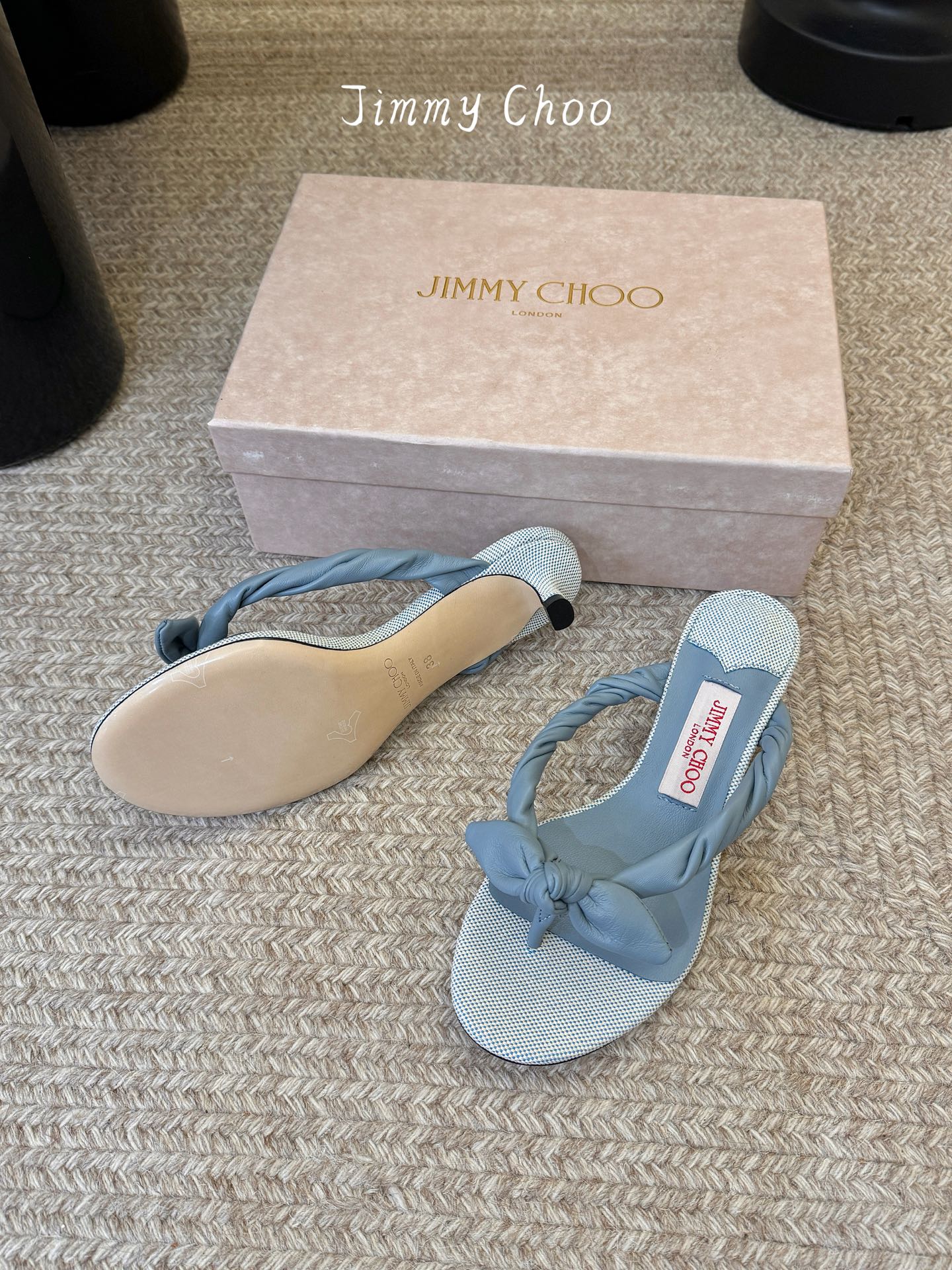 지미추(Jimmy Choo) 체크 리본 토포스트 쪼리 슬리퍼 신발