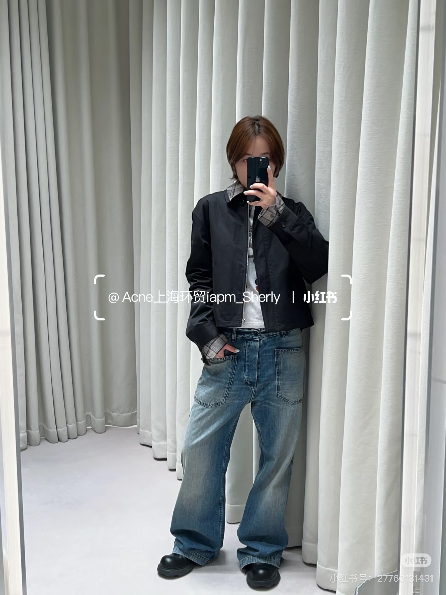 아크네(Acne studios) 체크 페이크 레이어드 크롭 재킷 상의 의류