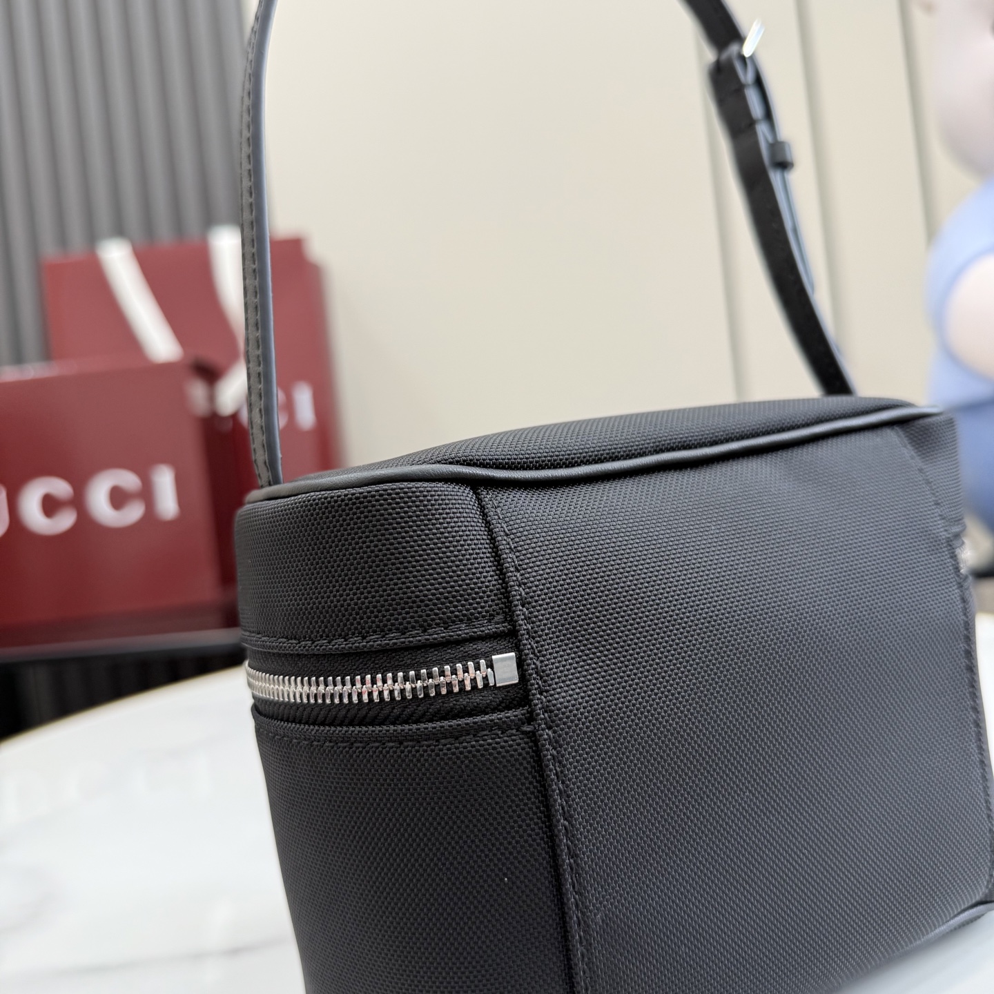 [Gucci] 구찌 Primavera 프리마베라 태그(Tag) 블랙 니롱 탑 핸들 미니 백 가방