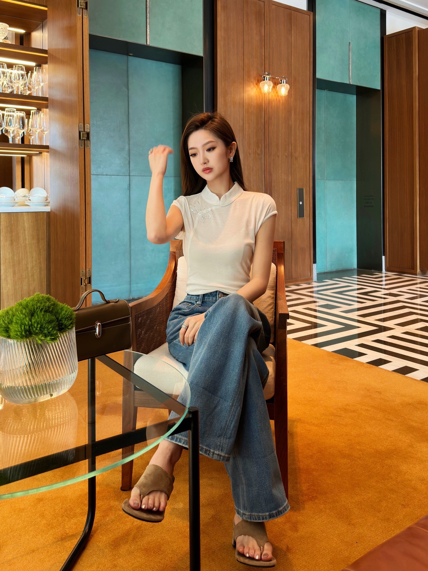 [Valentino] 발렌티노 26SS 오리엔탈 텐셀 비드 차이나카라 셔츠 의류