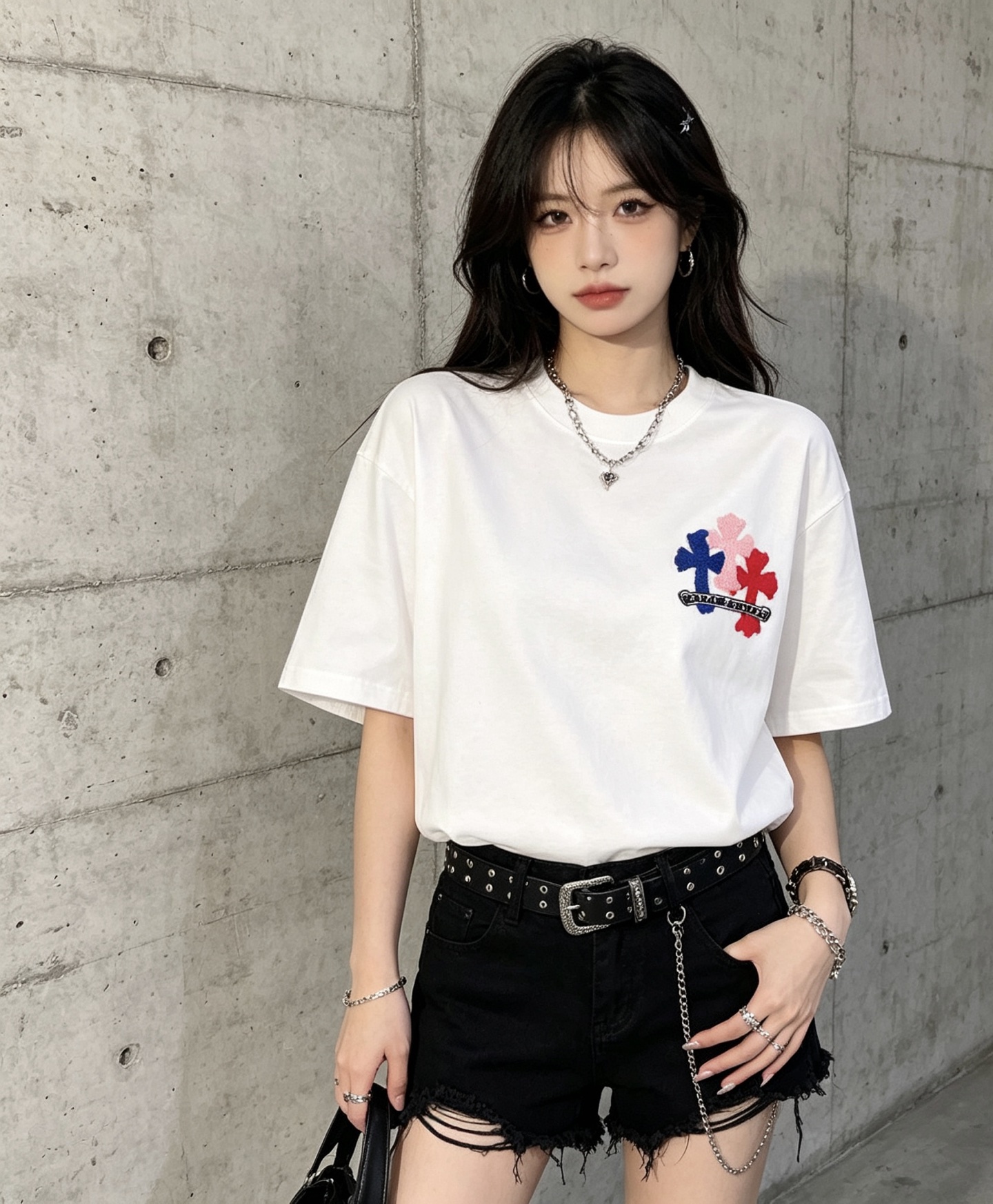크롬하츠(CHROME HEARTS) 컬러 십자가 자수 반팔 티셔츠 의류