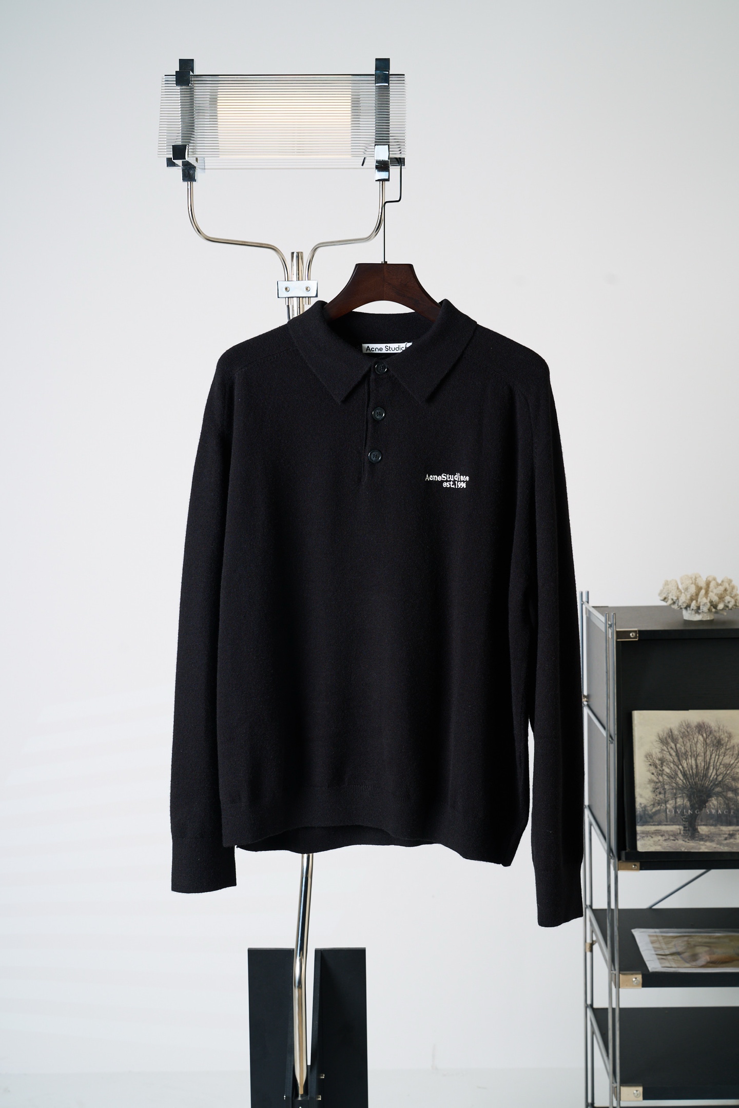 아크네(Acne studios) 로고 자수 울 폴로 니트 상의 의류