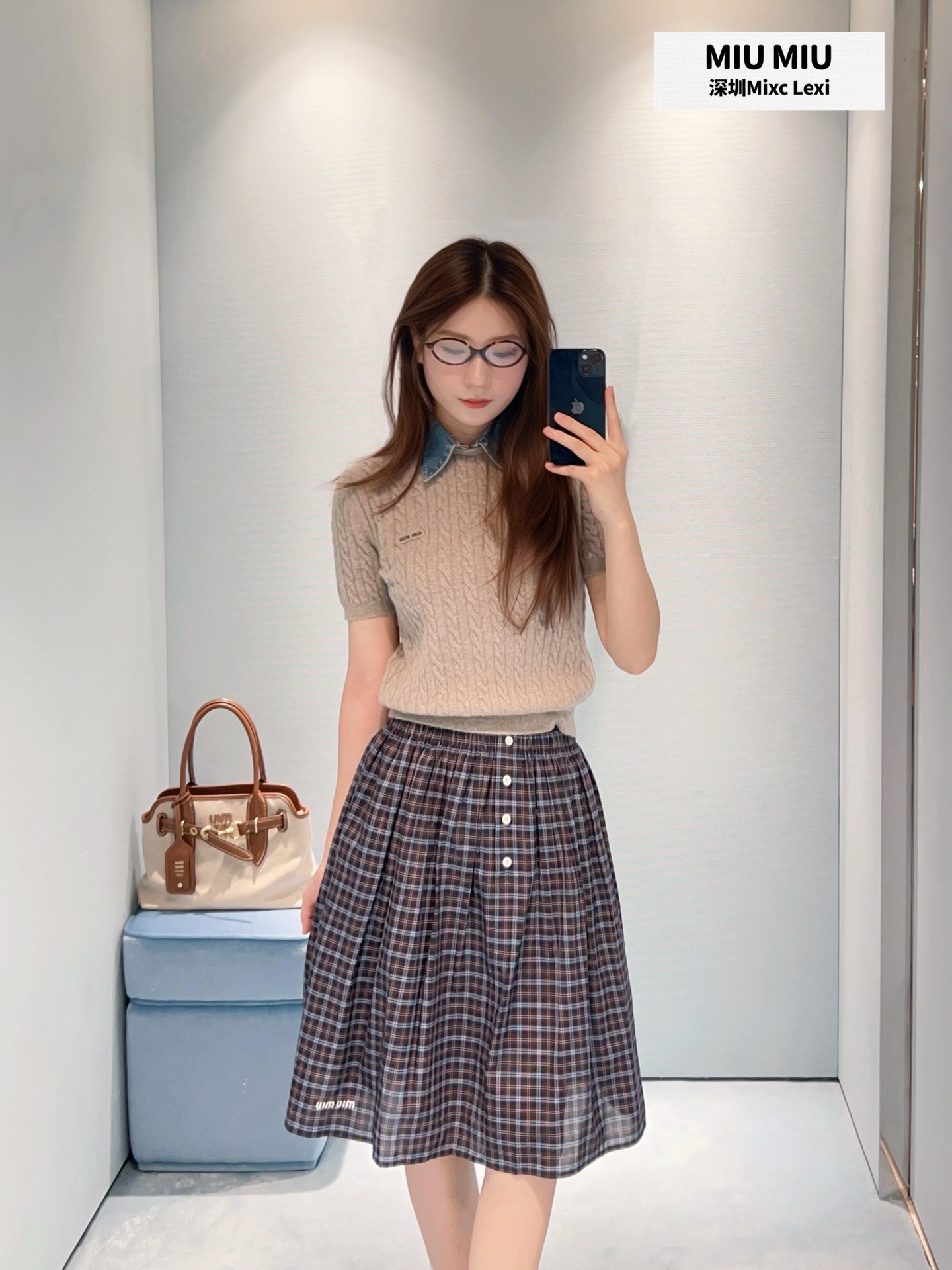 미우미우(MIU MIU) 브라운 체크 플리츠 미니스커트 하의 의류