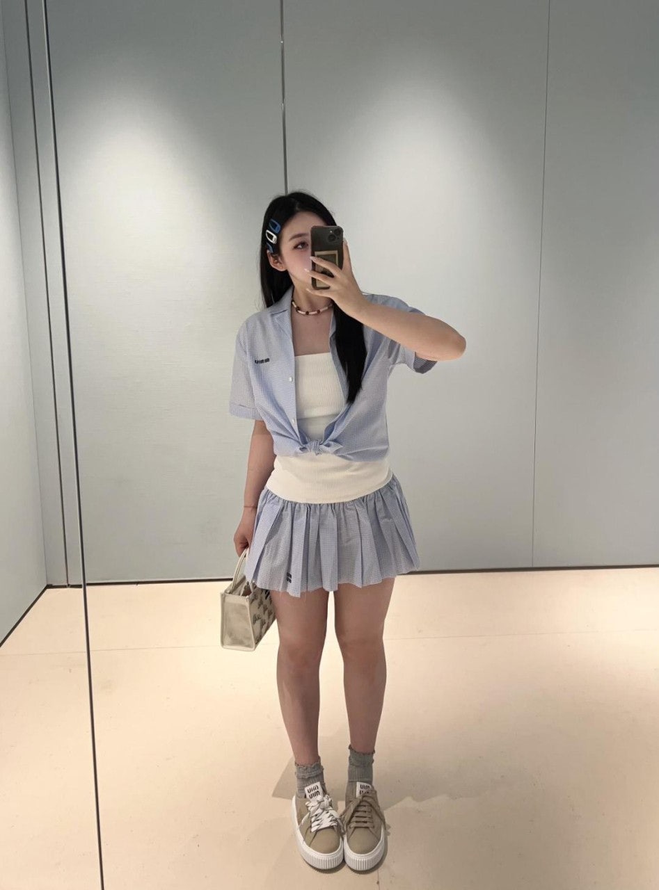 미우미우(MIU MIU) 체크 반팔 셔츠 상의 의류
