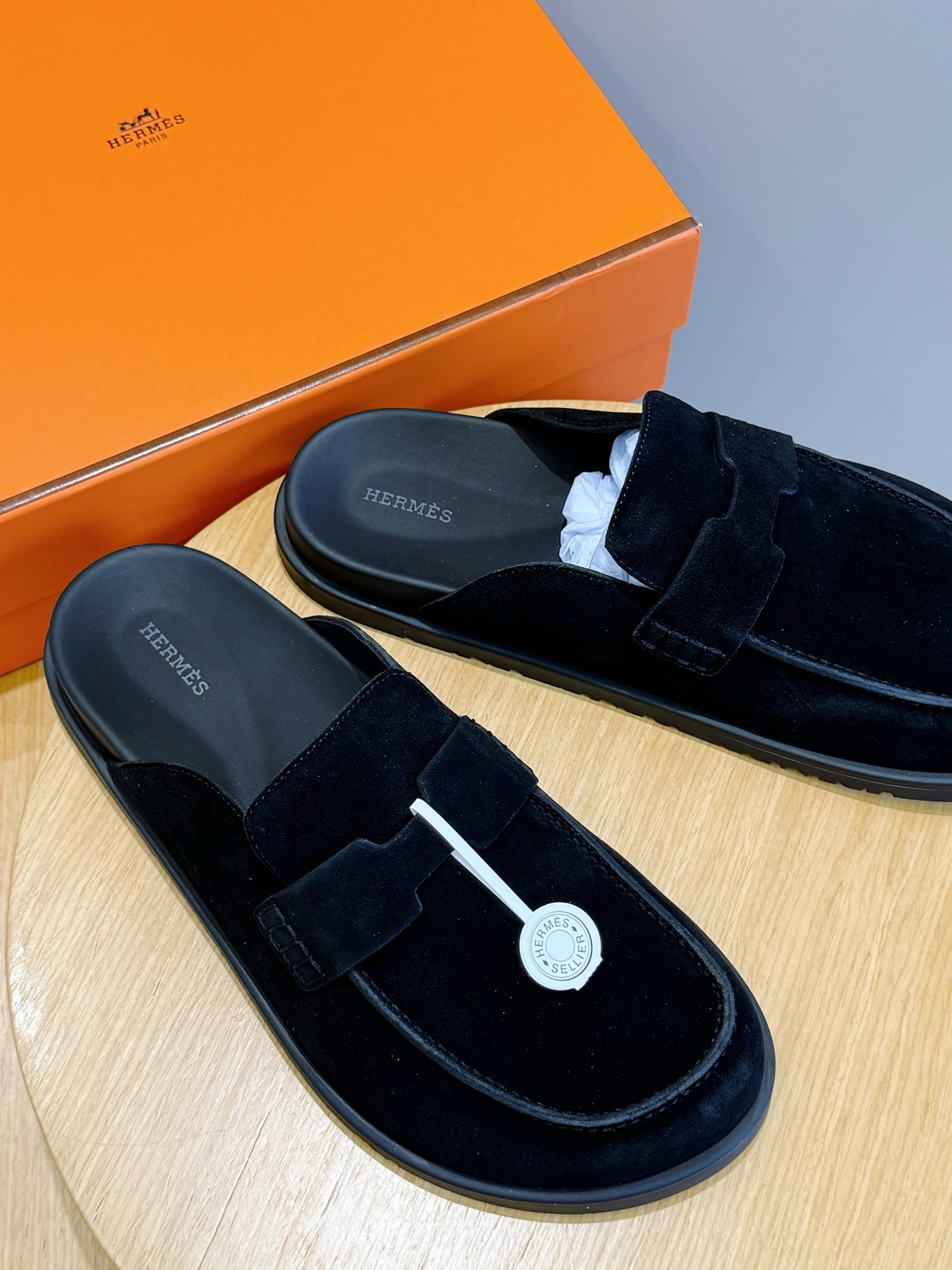 Hermes 에르메스 H 로고 스웨이드 뮬 슬리퍼 신발