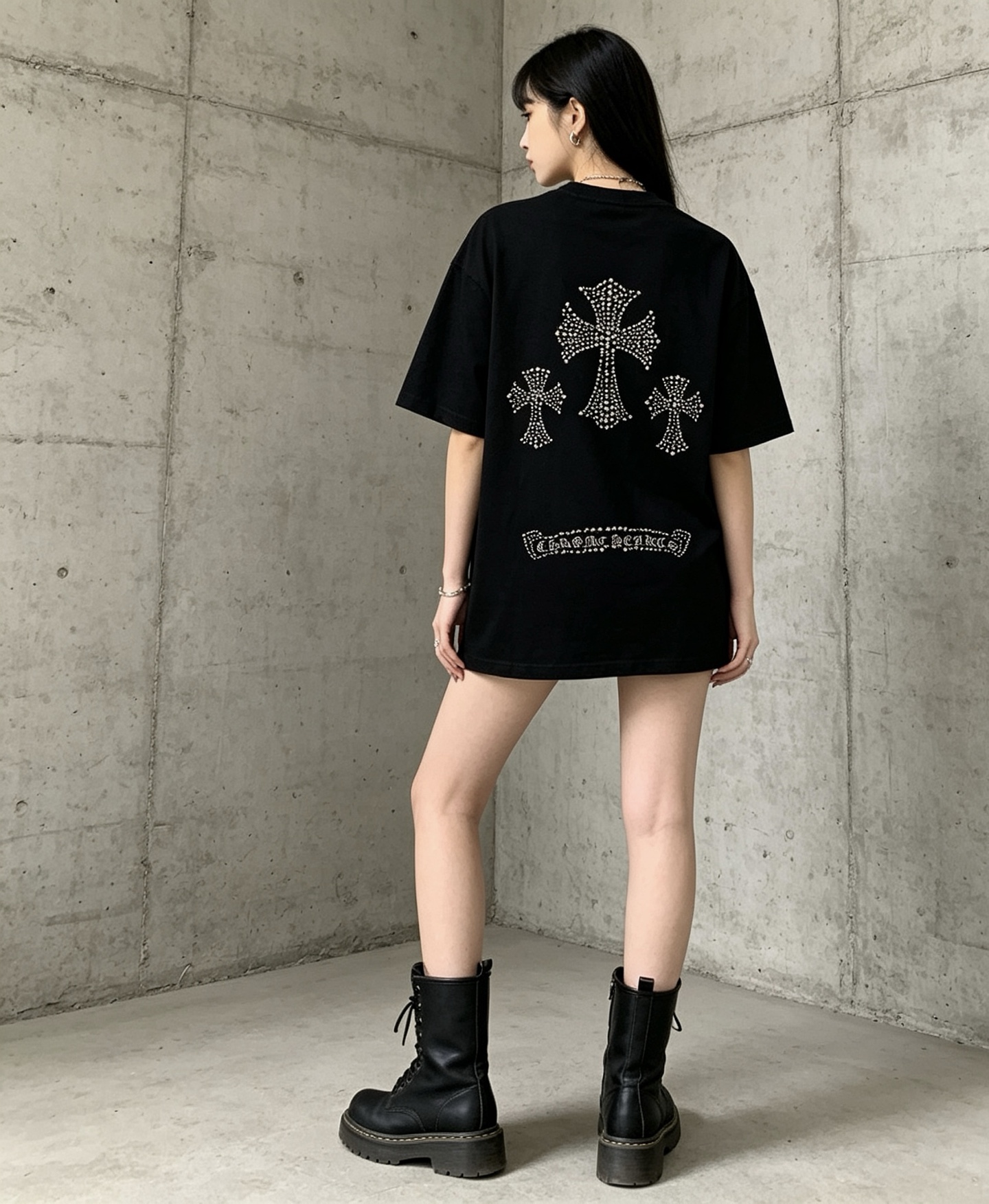 크롬하츠(CHROME HEARTS) 십자가 스터드 반팔 티셔츠 의류