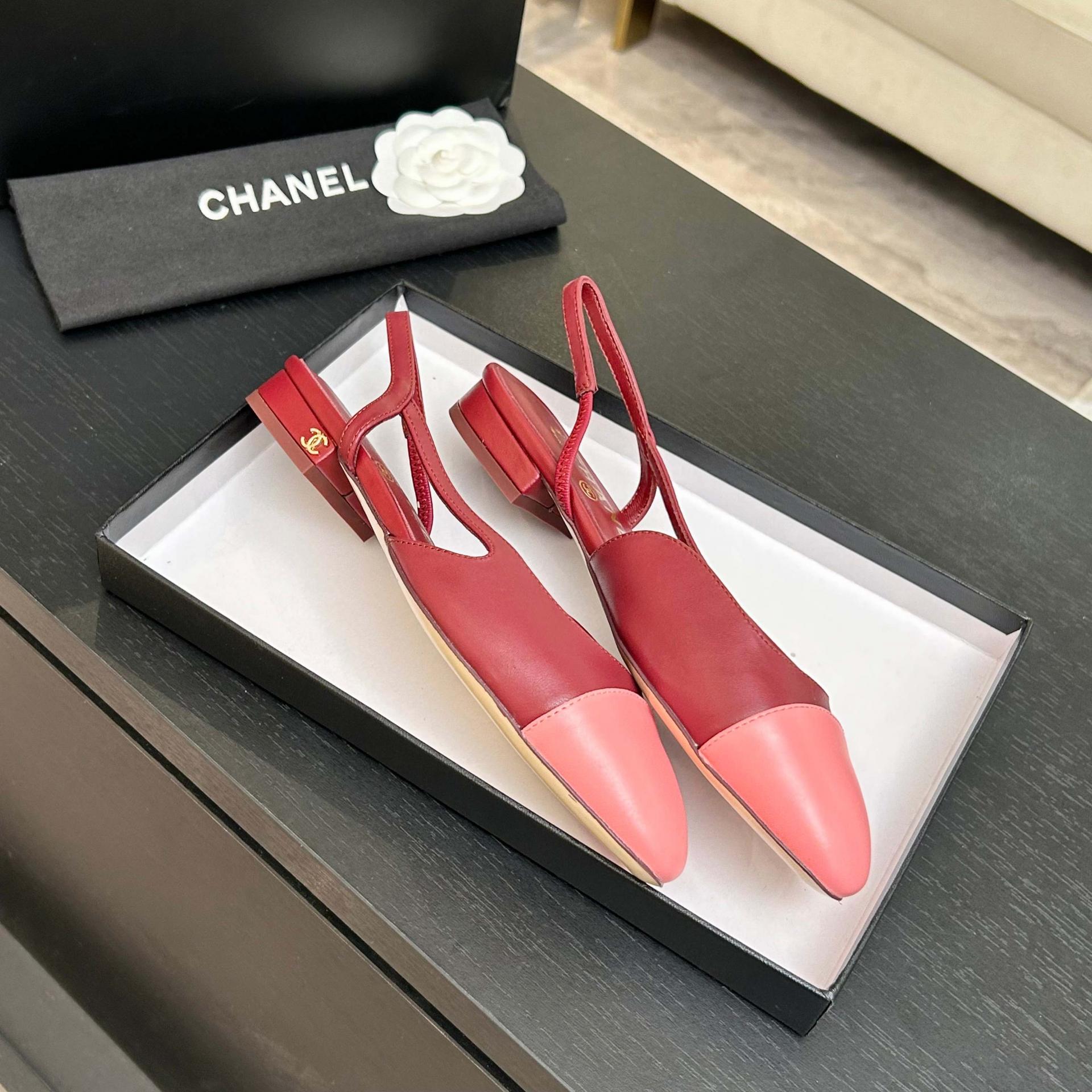 샤넬(CHANEL) 투톤 슬링백 로우힐 신발