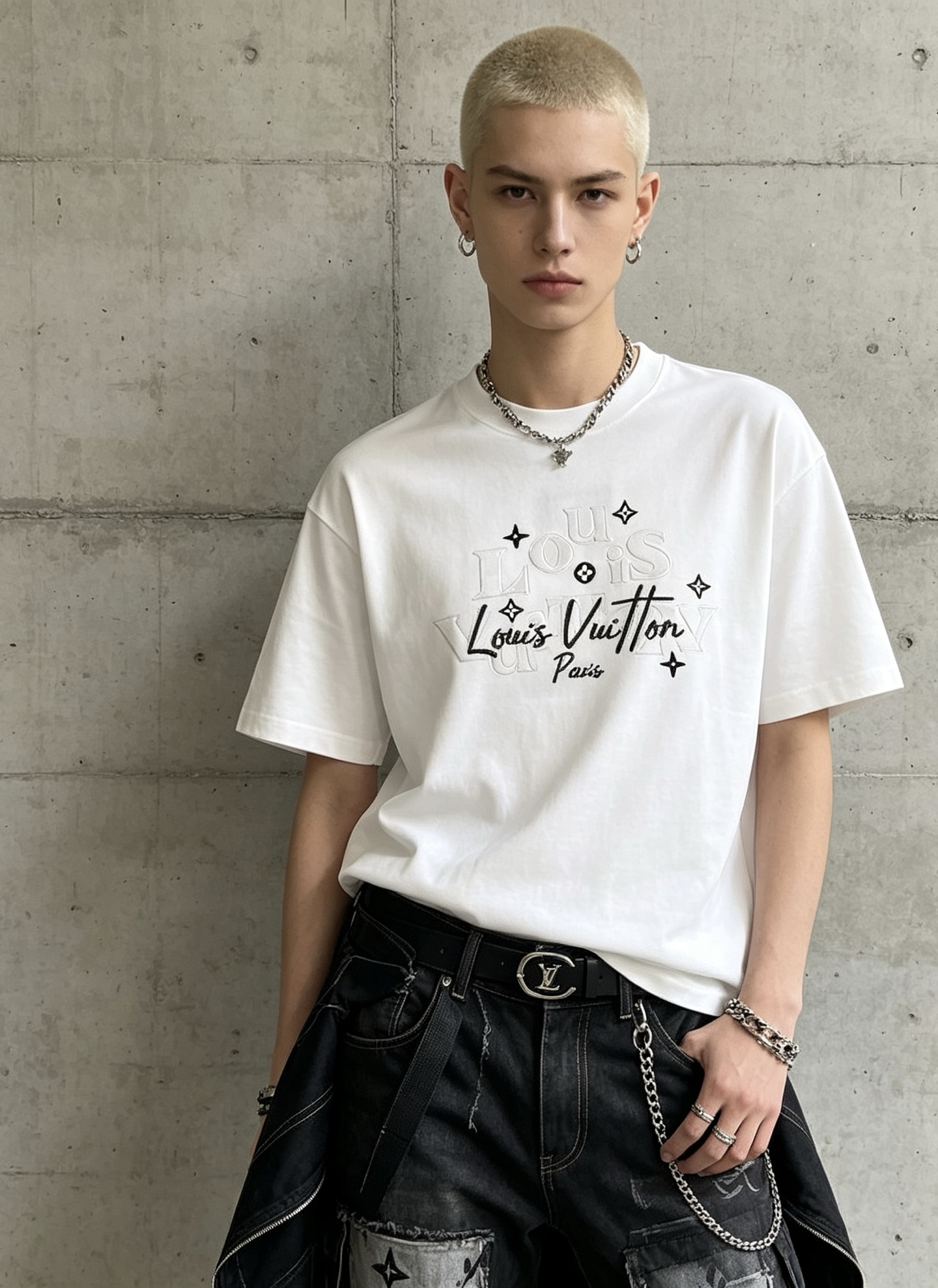 루이비통(LV) 레터링 자수 반팔 티셔츠 의류