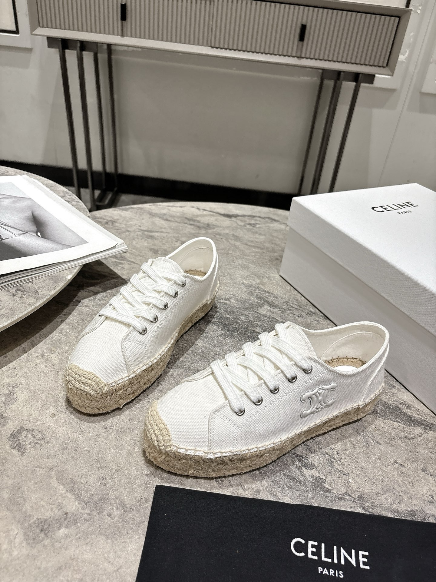 셀린느(CELINE) 스트라이프 에스파드류 레이스업 슈즈 신발