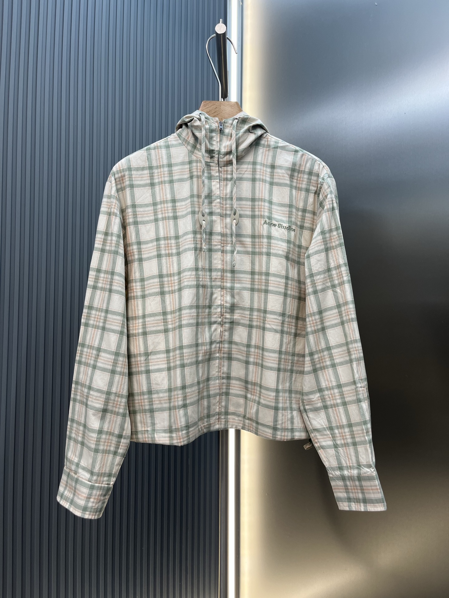 아크네(Acne studios) 로고 자수 체크 후드 재킷 상의 의류