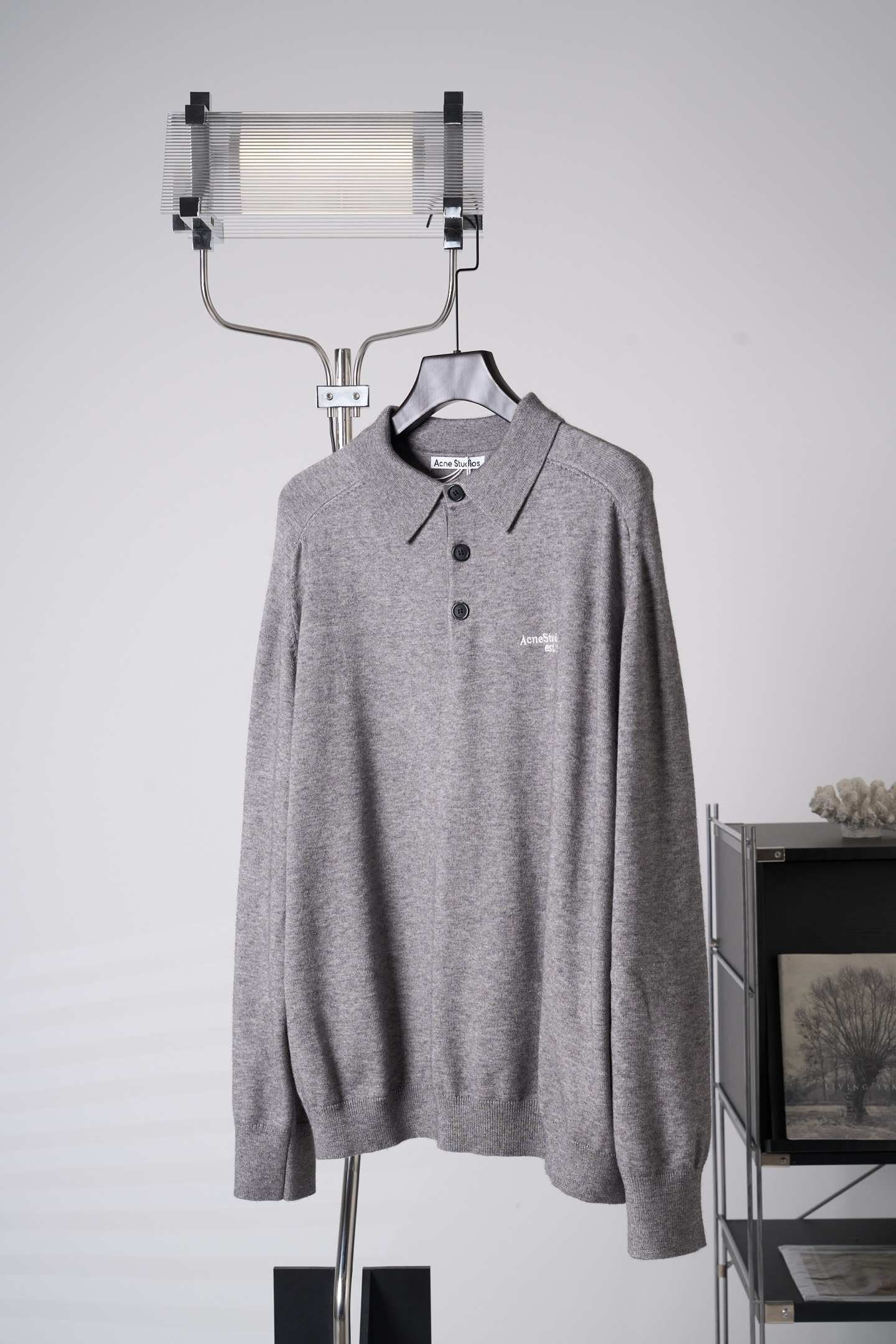 아크네(Acne studios) 로고 자수 울 폴로 니트 상의 의류