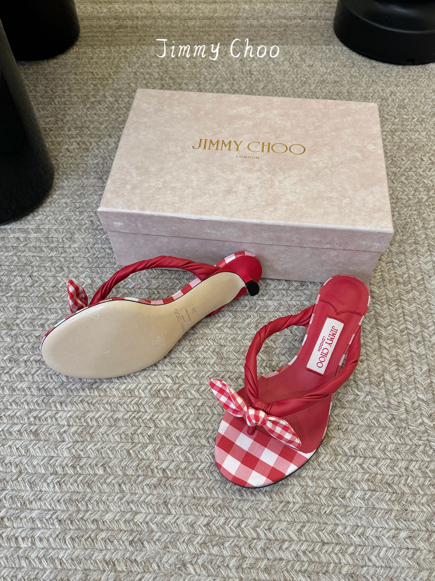 지미추(Jimmy Choo) 체크 리본 토포스트 쪼리 슬리퍼 신발