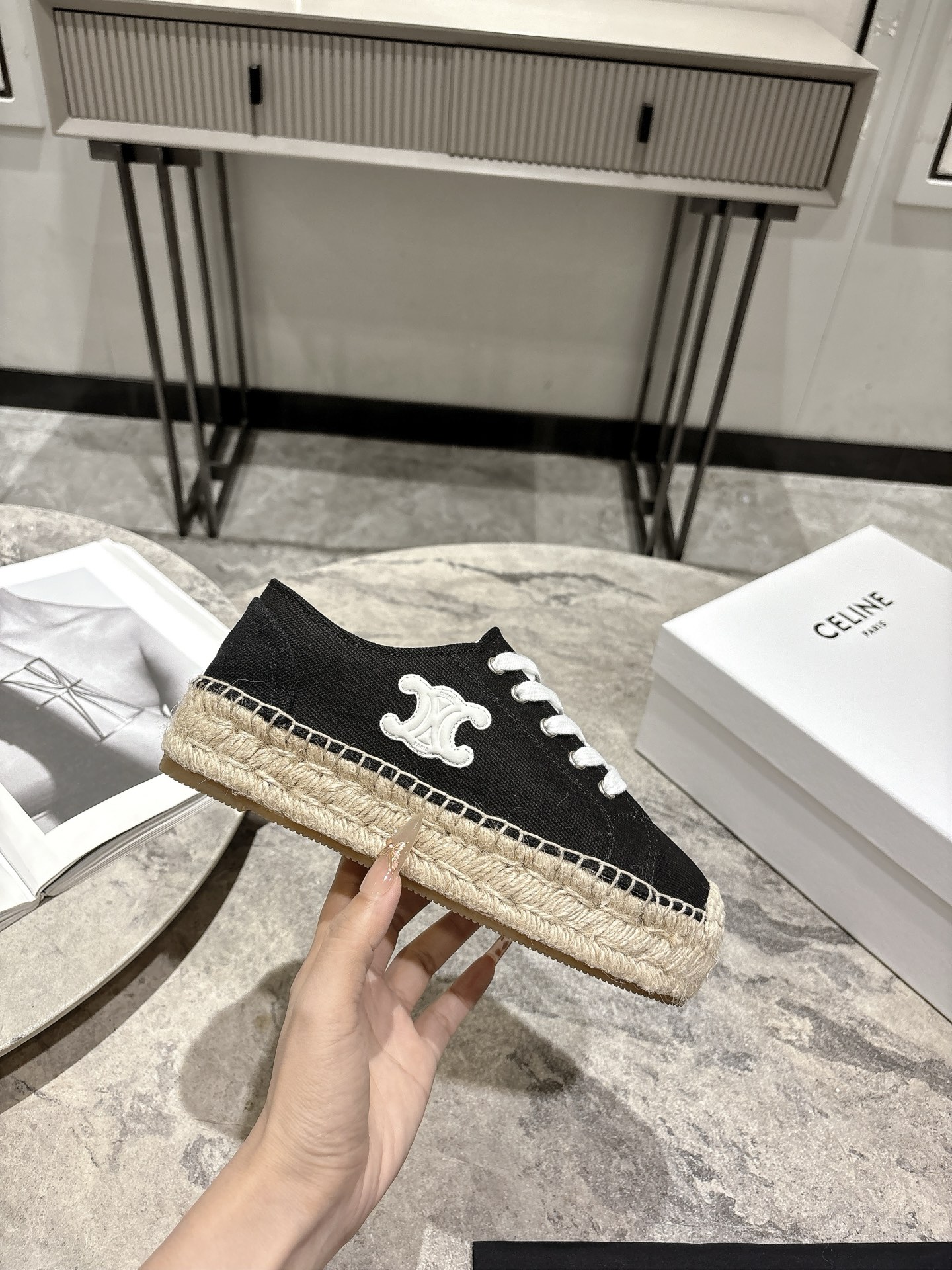 셀린느(CELINE) 스트라이프 에스파드류 레이스업 슈즈 신발