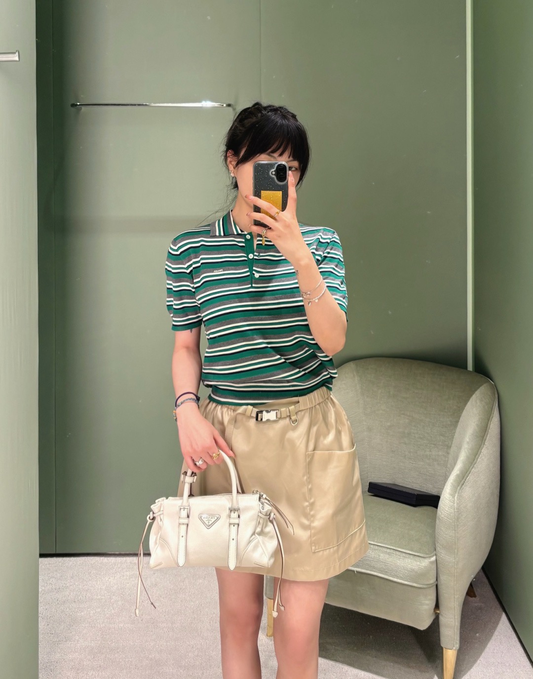 프라다(PRADA) 스트라이프 폴로 니트 반팔 상의 의류