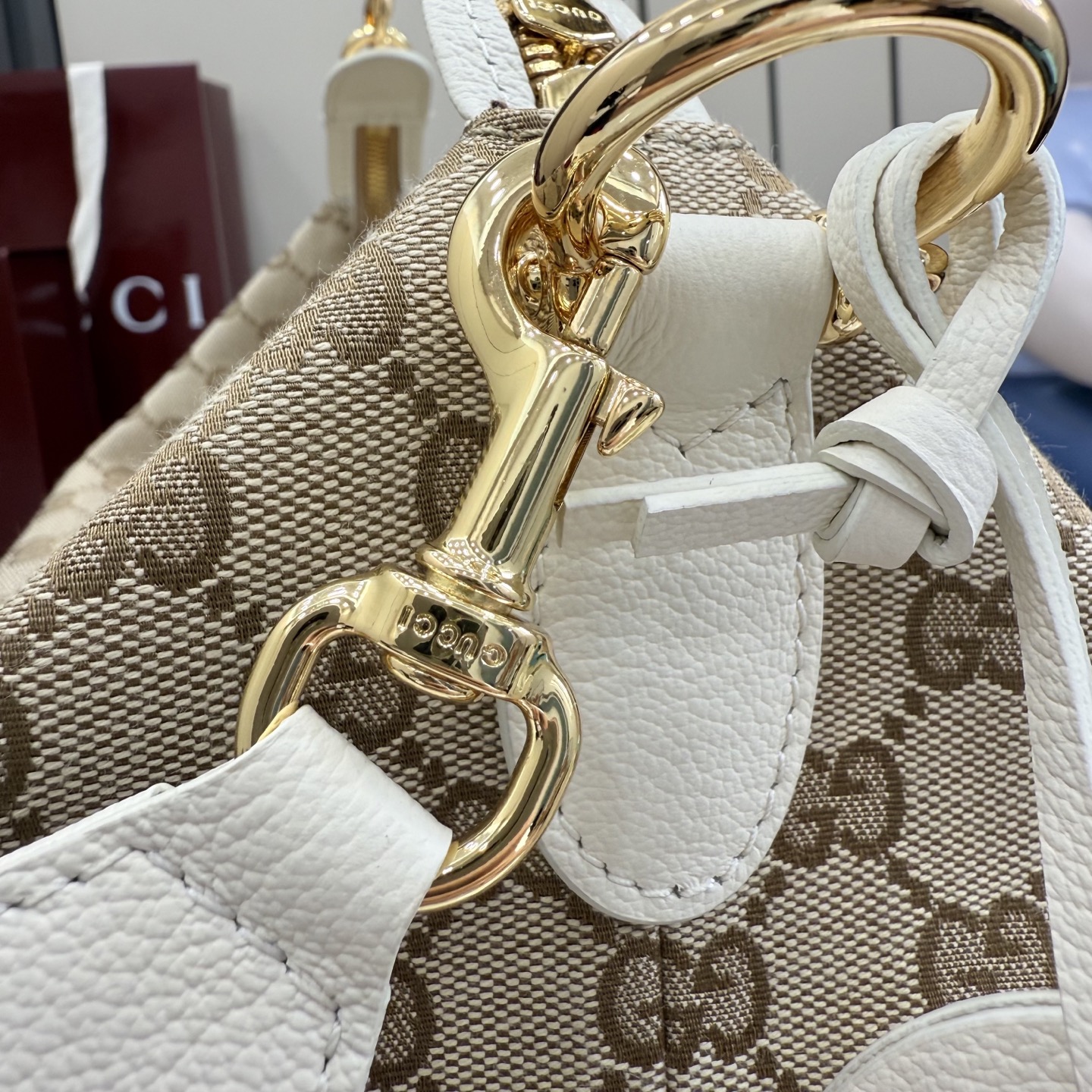 GUCCI 구찌 Gucci NY 컬렉션 브레라(Brera) 캔버스 토트백 - 샌드/화이트 가방