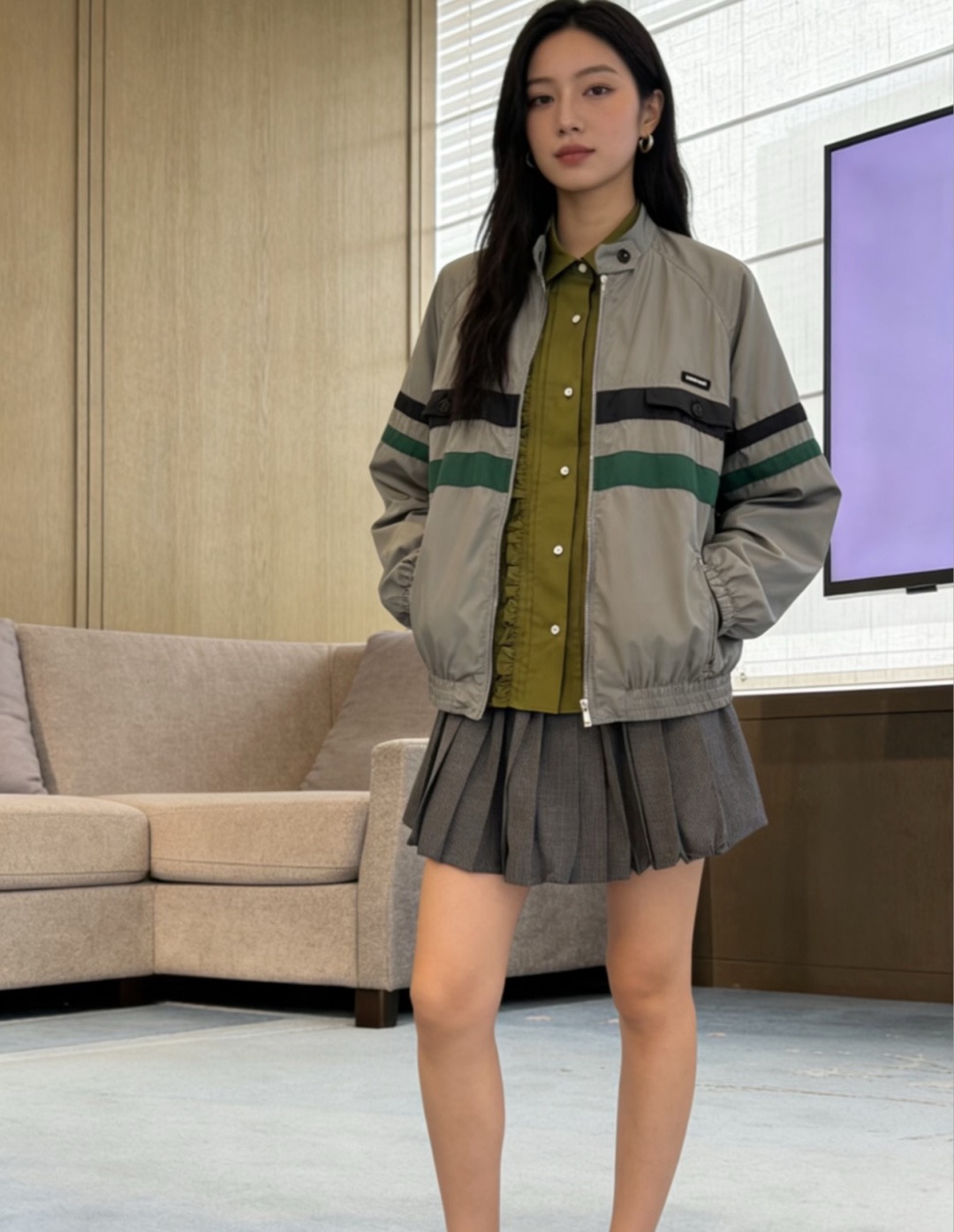 미우미우(MIU MIU) 배색 테이프 집업 자켓 재킷 의류