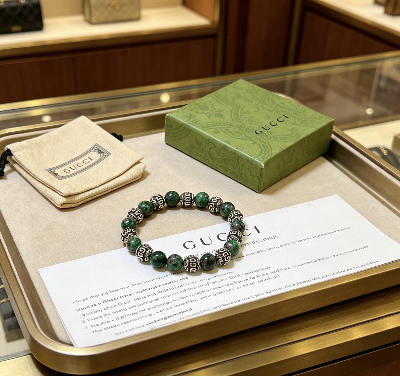 구찌(GUCCI) 더블 G 그린 스톤 팔찌 악세사리