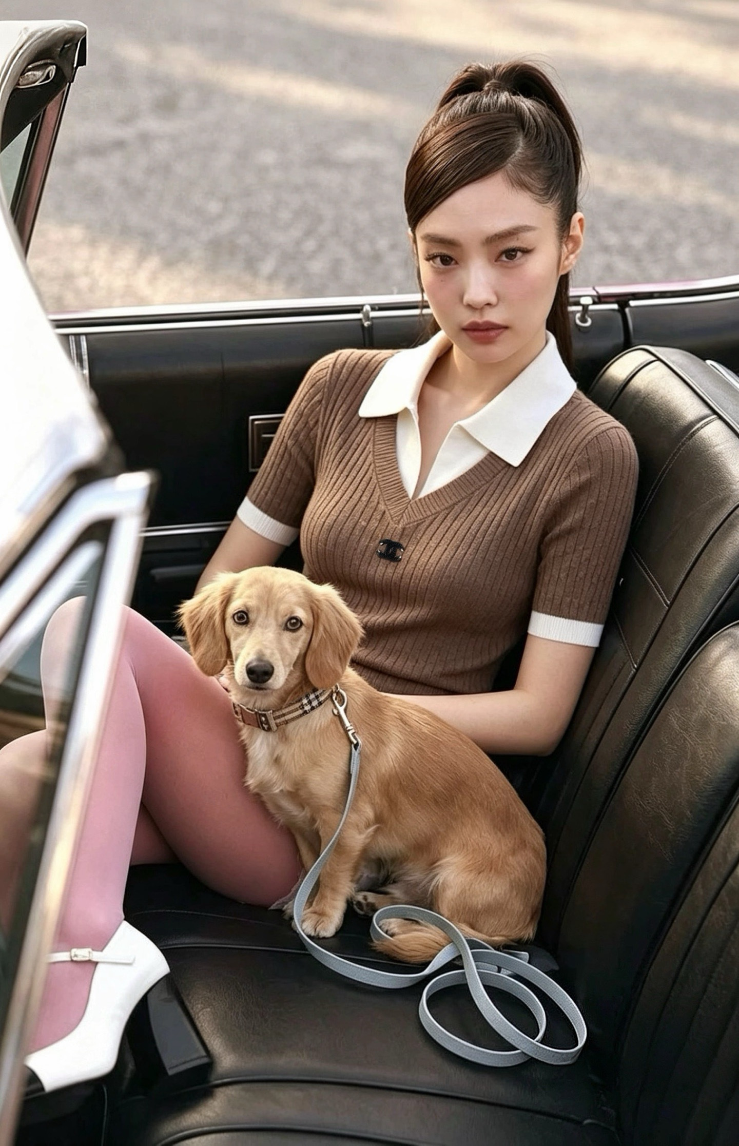 [Chanel] 샤넬 26SS 배색 브이넥 니트 반팔 티셔츠 의류