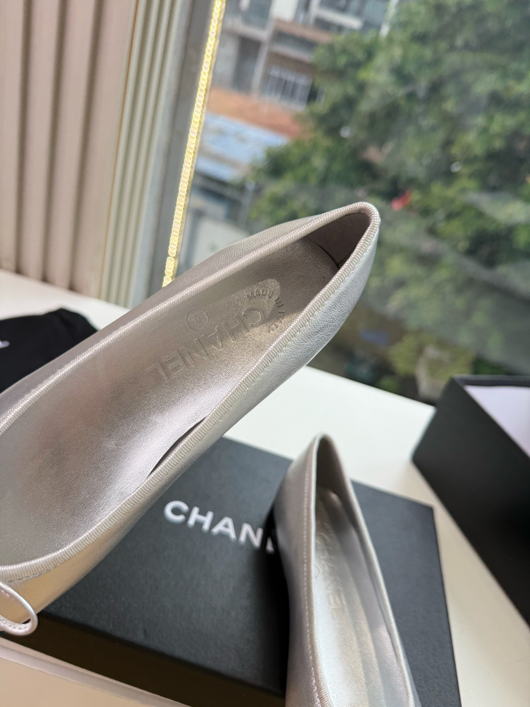 샤넬(CHANEL) 리본 메리제인 슬링백 플랫 신발
