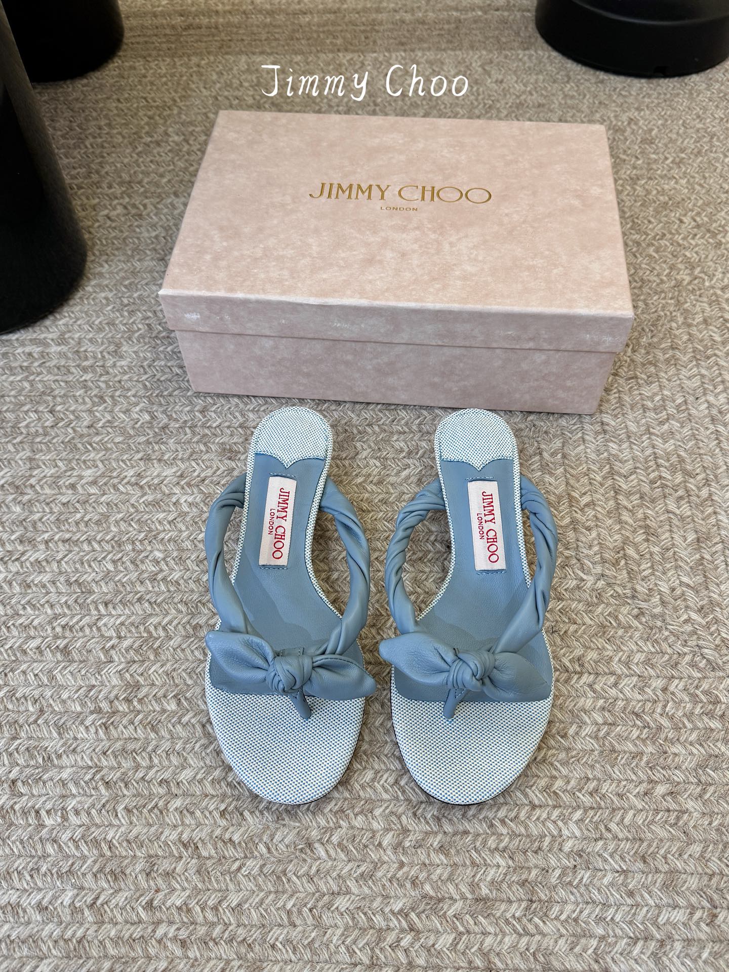 지미추(Jimmy Choo) 체크 리본 토포스트 쪼리 슬리퍼 신발