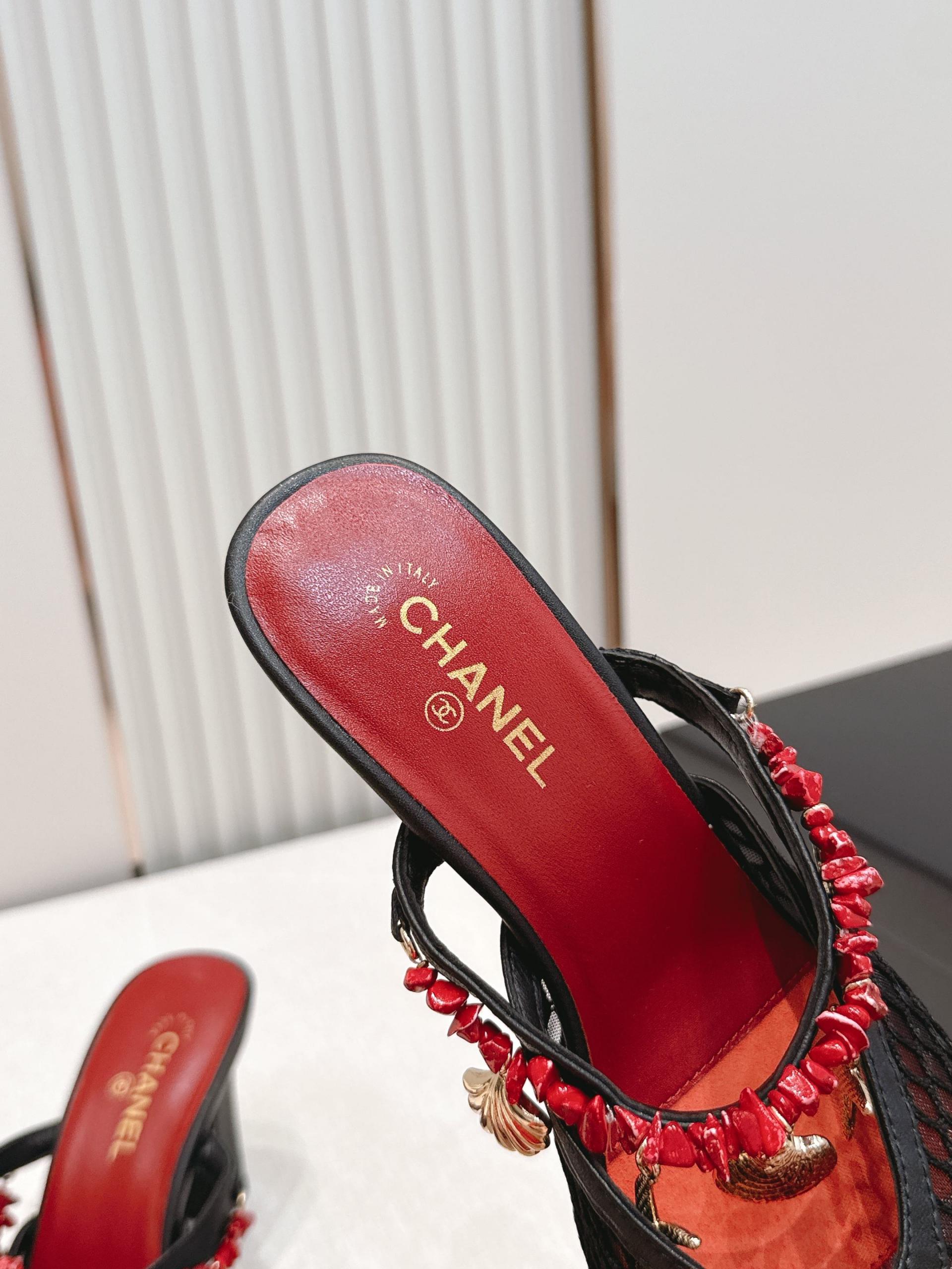 샤넬(CHANEL) 코코 비치 메쉬 뮬 샌들 힐 신발