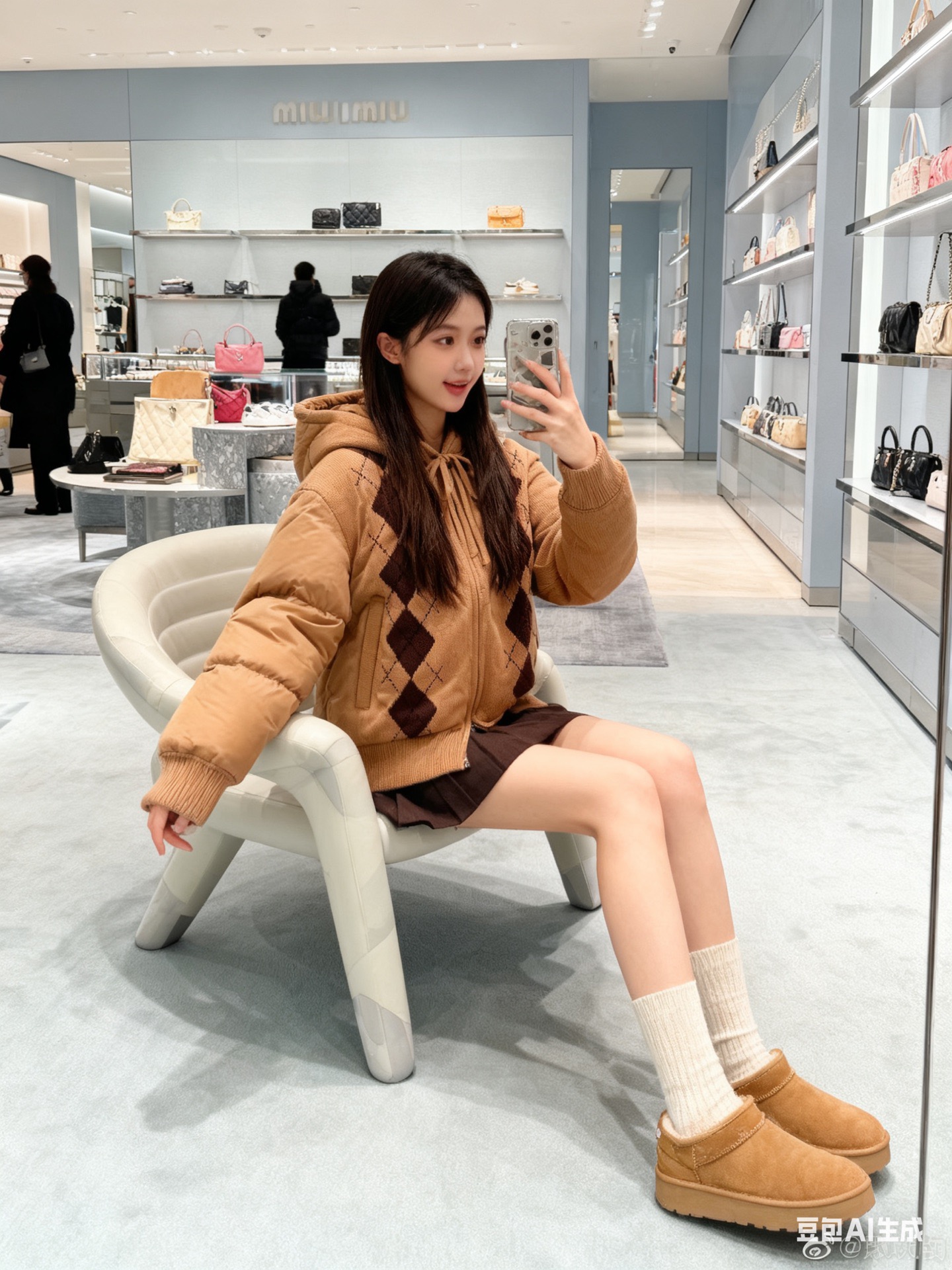 미우미우(MIU MIU) 캐시미어 후드 다운 패딩 재킷 상의 의류