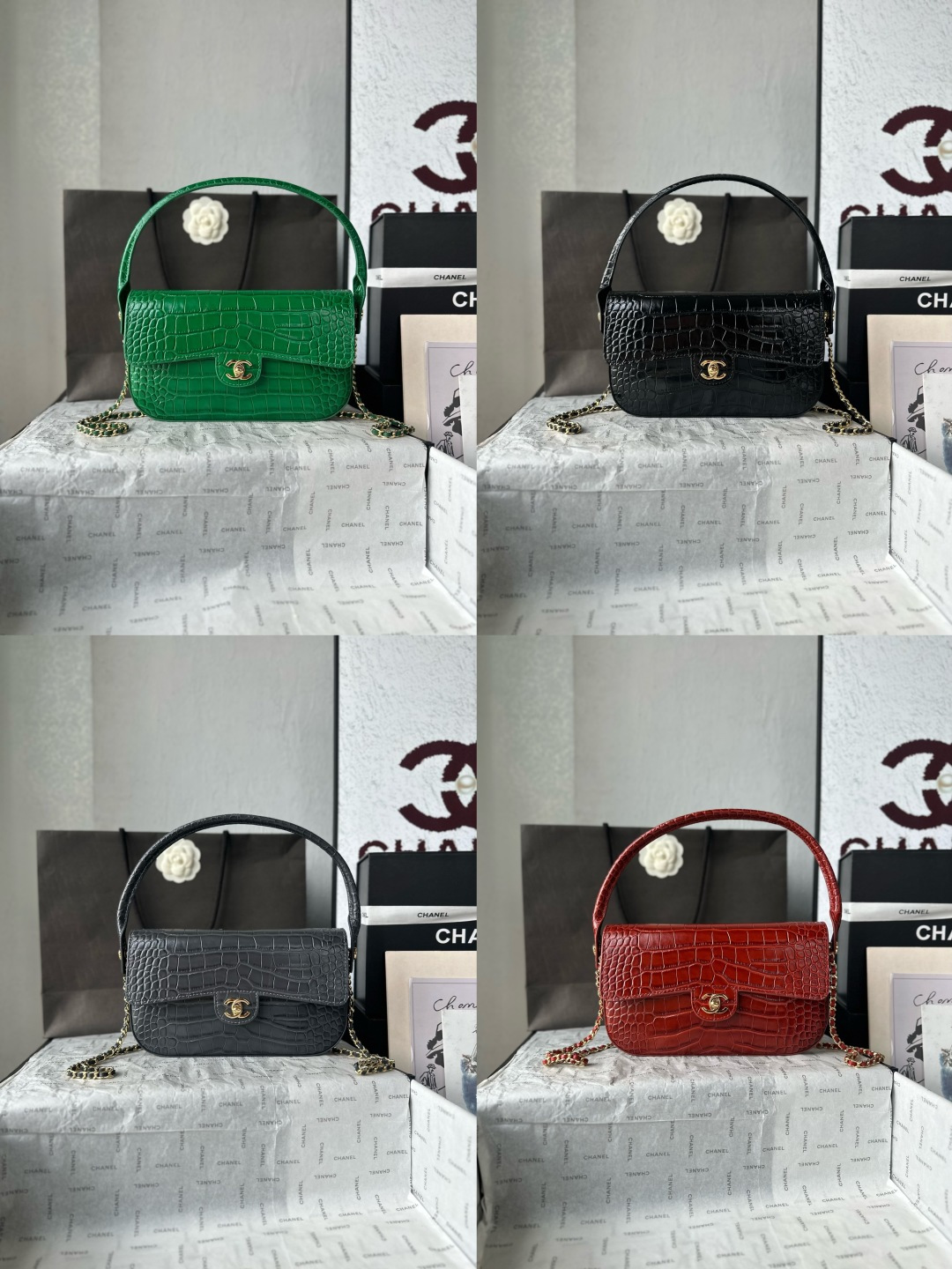 CHANEL 샤넬 26A 크로커다일 엠보스드 탑핸들 플랩백 가방 / AS6425
