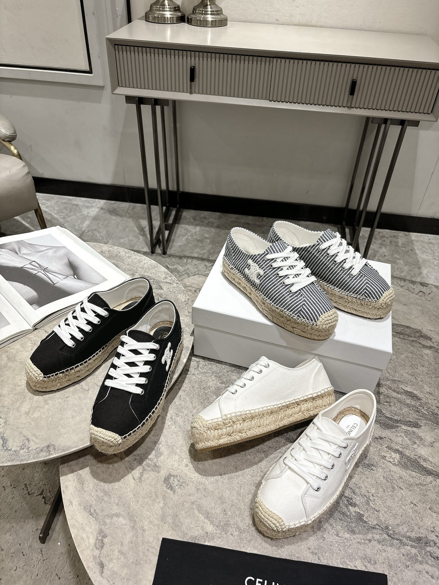 셀린느(CELINE) 스트라이프 에스파드류 레이스업 슈즈 신발