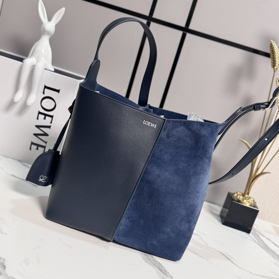 LOEWE 로에베 미디움 스웨이드 & 스무스 콤비네이션 Bilbao 빌바오 트라페즈 버킷 백(652604) 가방