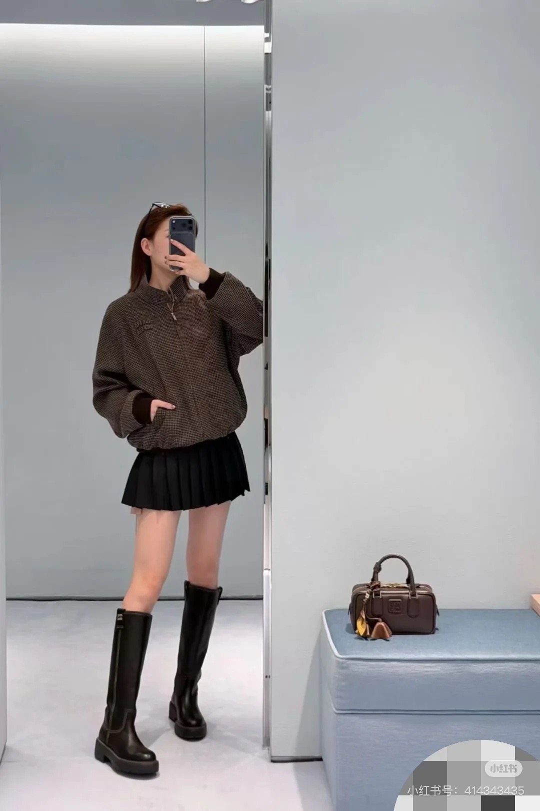 미우미우(MIU MIU) 리버서블 체크 울 재킷 상의 의류