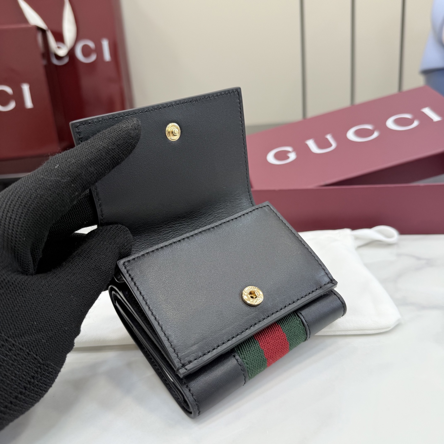 [Gucci] 구찌 26SS 레더 홀스빗 웹 삼단 지갑