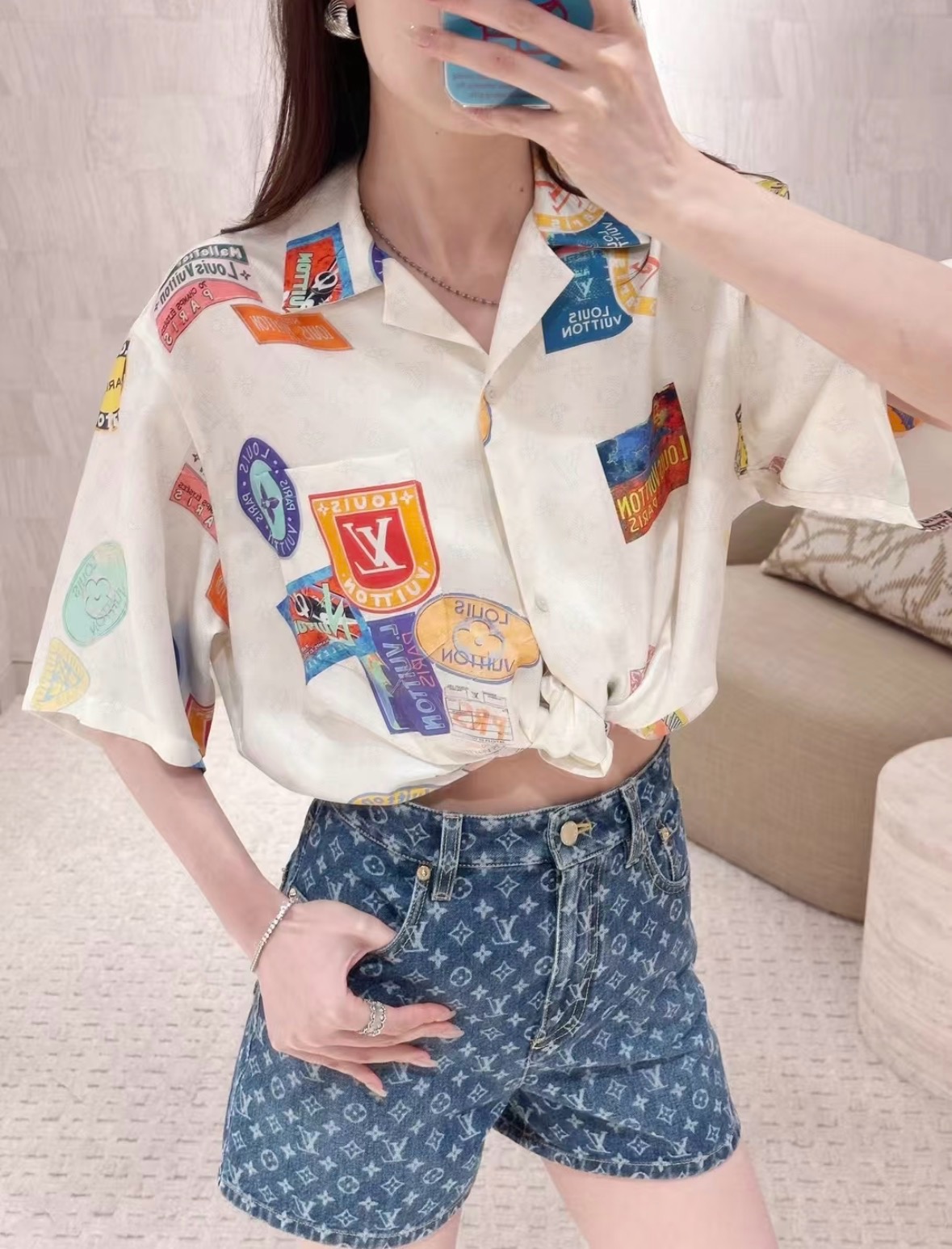 LV 루이비통 로고 자카드 데님 쇼츠 숏 팬츠 바지 의류