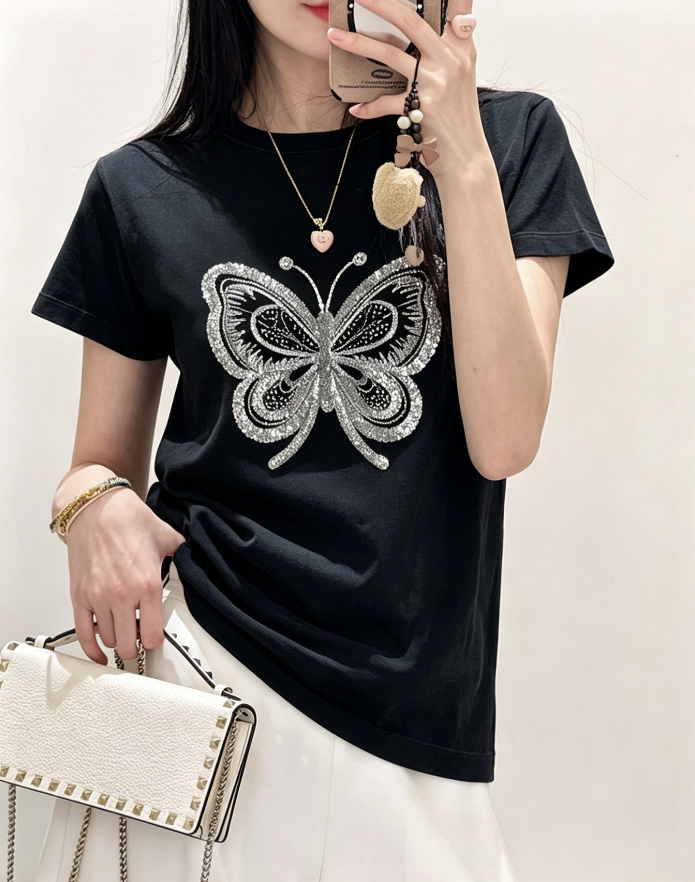 [Valentino] 발렌티노 26SS 시퀸 비드 나비 로고 반팔 티셔츠 의류