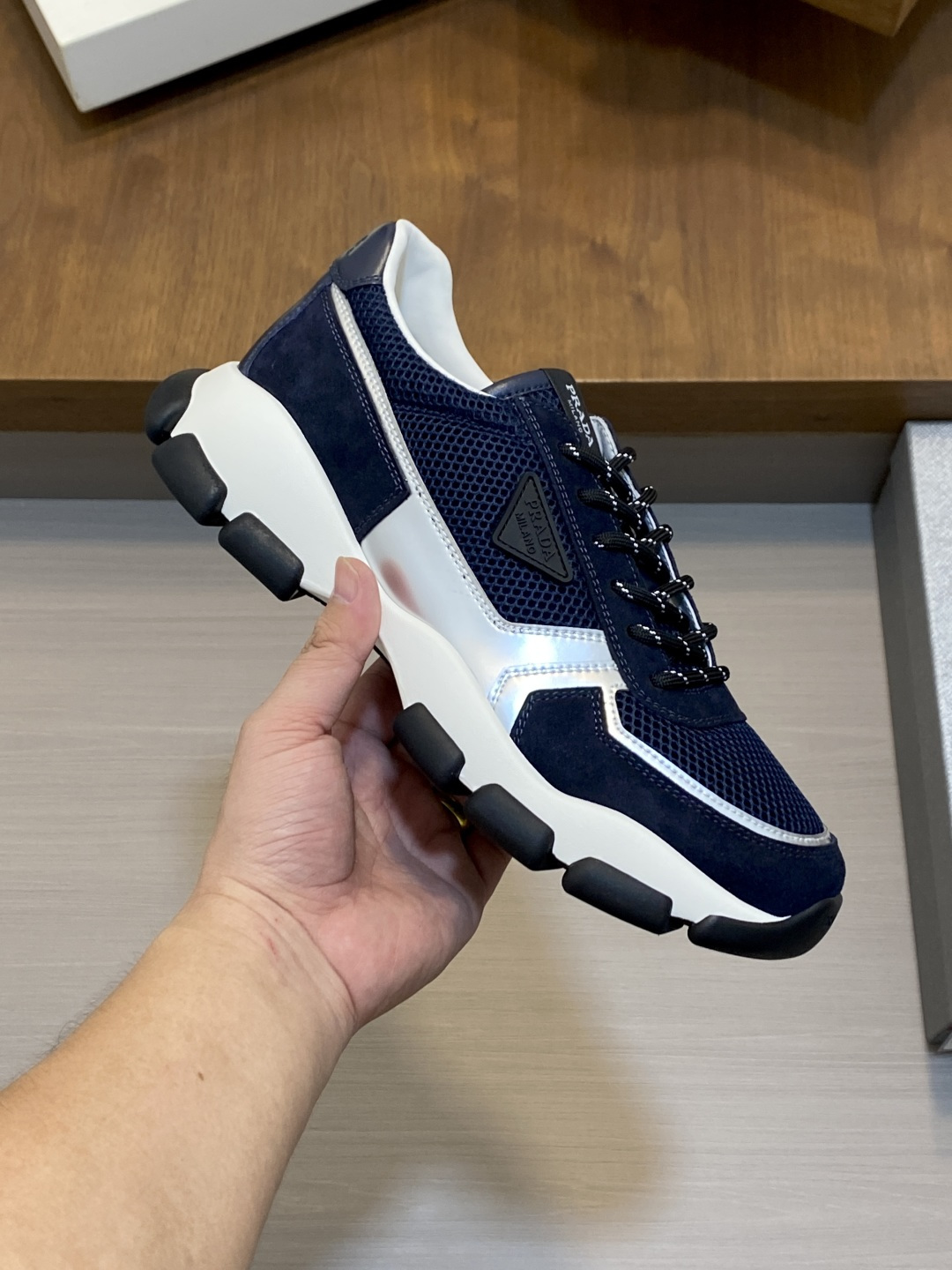 [Prada] 프라다 프리미엄 스웨이드 & 캔버스 콤비 스니커즈 신발