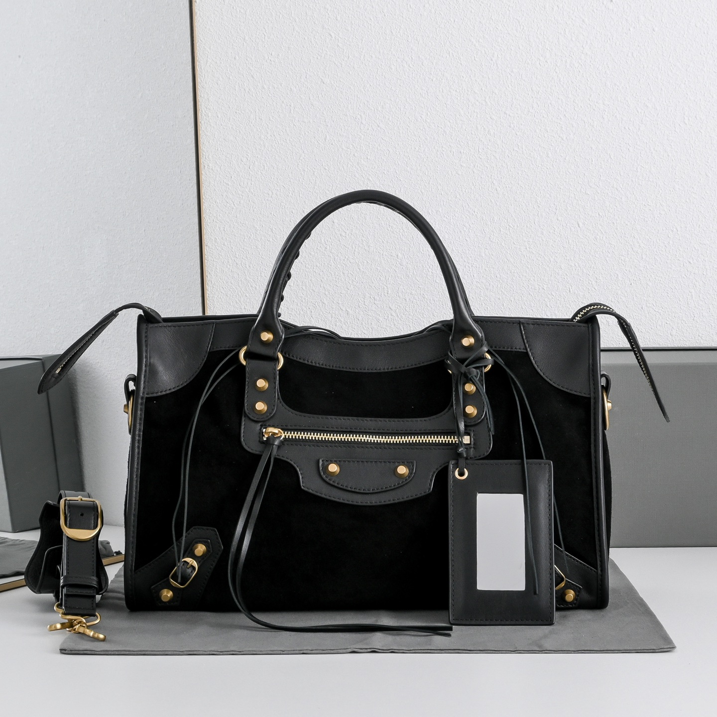 BALENCIAGA 발렌시아가 Le City 르 시티 스웨이드 컴비네이션 카프스킨 모터사이클 백 가방