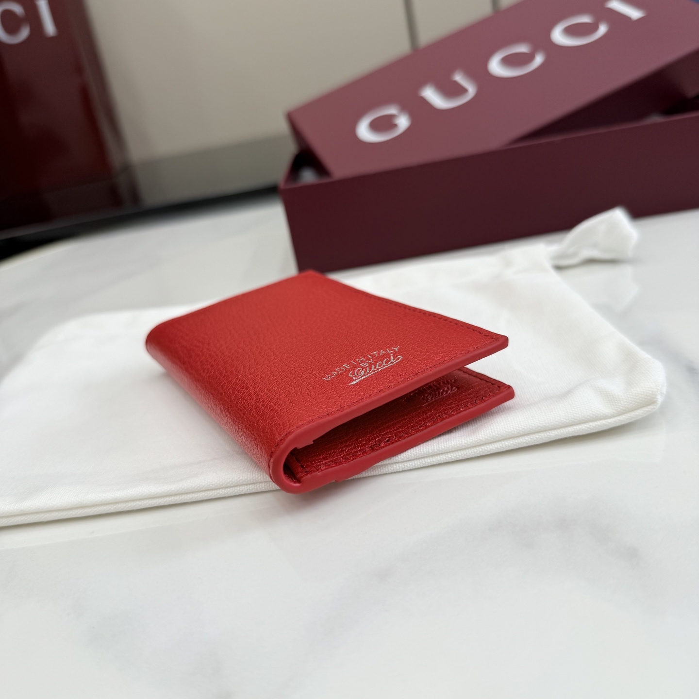 GUCCI 구찌 리라(Lira) 컬렉션 - 브라이트 레드 램스킨 컴팩트 월렛 지갑