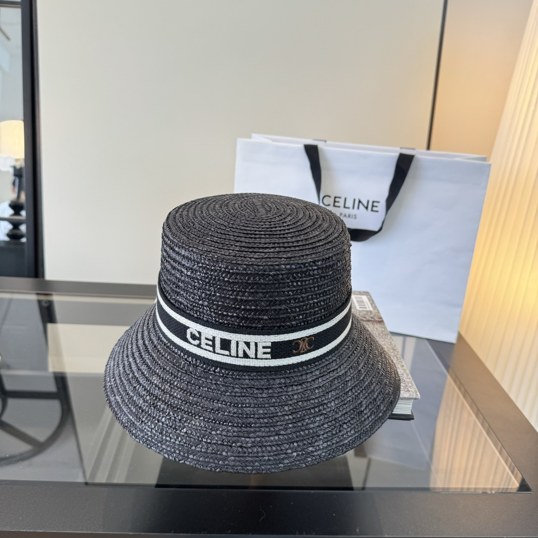 셀린느(CELINE) 라피아 버킷햇 모자
