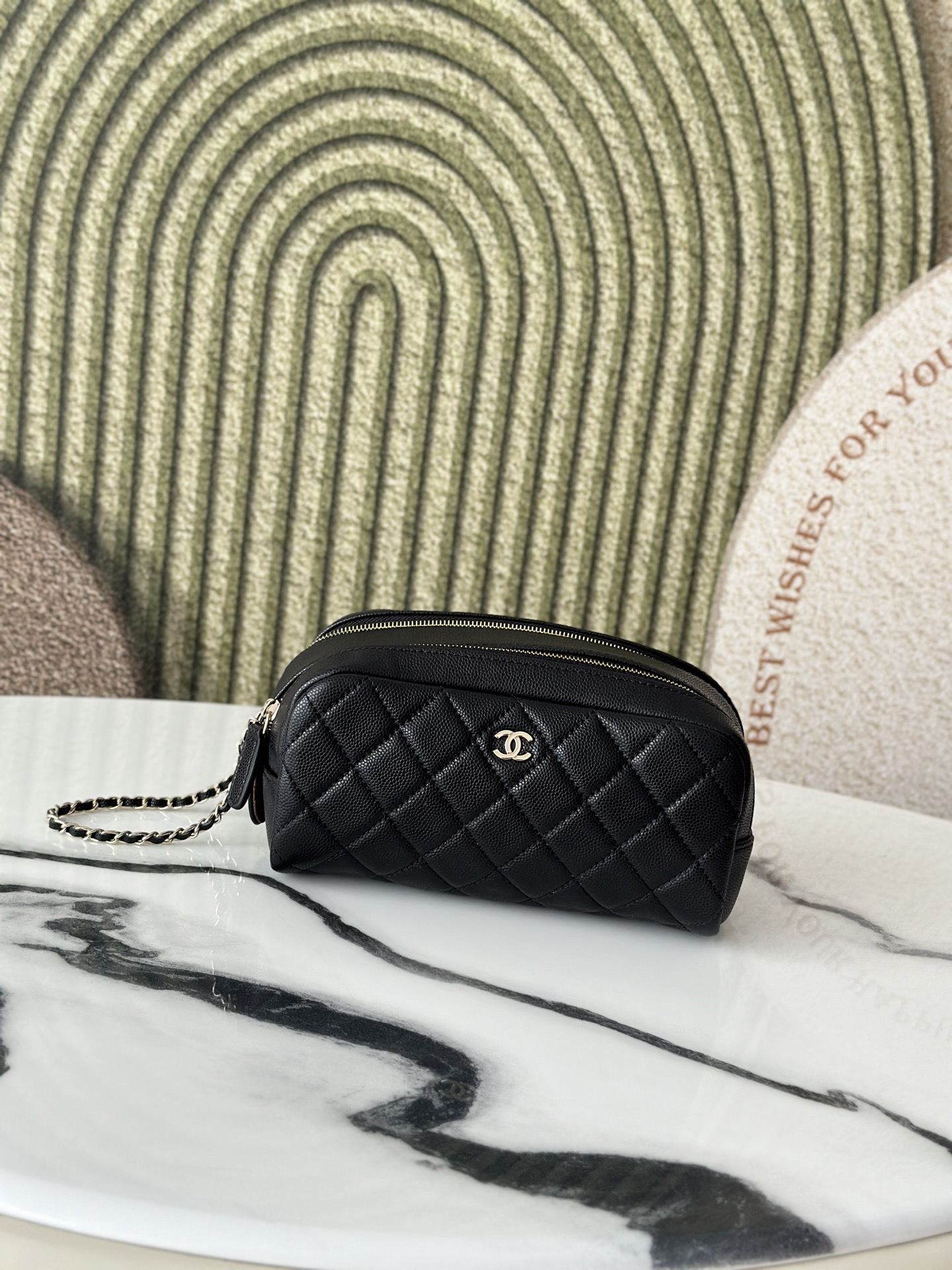 Chanel 샤넬 그레인 카우레더 세면·메이크업 파우치 백 가방